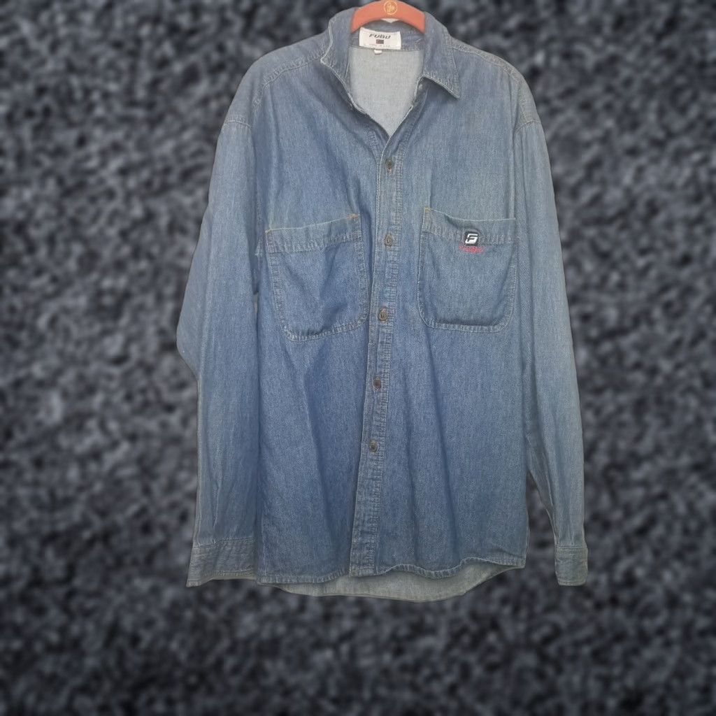 Fubu VINTAGE FUBU Button-Up Shirt Denim 90s Blue Red USA Mens L / Button Front / Long Sleeve / 100% Cotton / Spell Out / Solid / Country of Origin USA Size US L / EU 52-54 / 3 - 1 Thumbnail