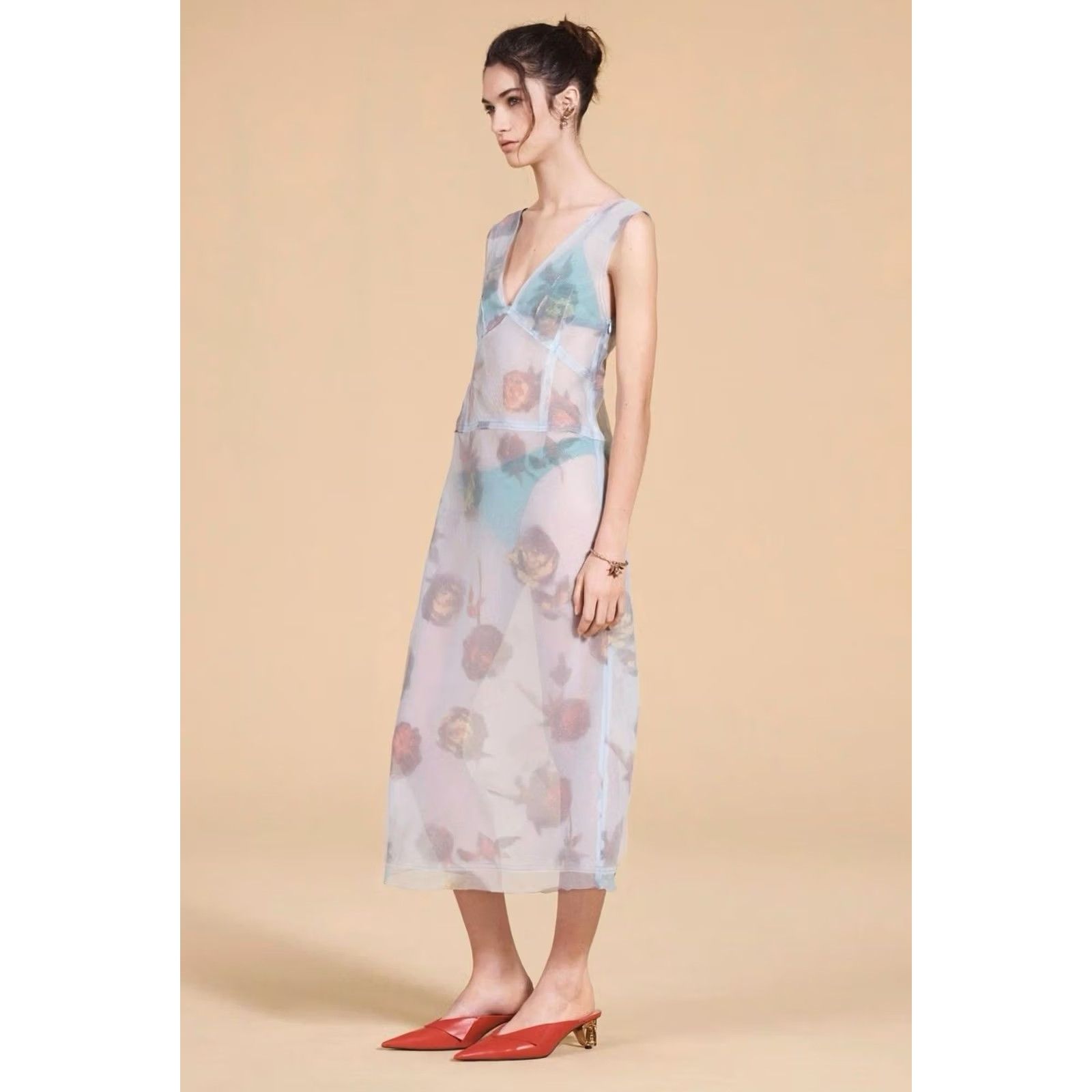 Zara Nwt Zara Dress Midi Short Sleeve No Pattern V Neck Blue Knit Midi Dress Size M - Zara Women MIDI Dress Blue/Multi 90s/Event/Party Womens Size 32" / US 10 / IT 46 - 3 Thumbnail