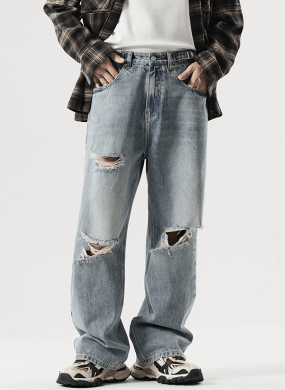 Japanese Brand Fashion loose men's high street ripped jeans Size US 34 / EU 50 - 1 Thumbnail
