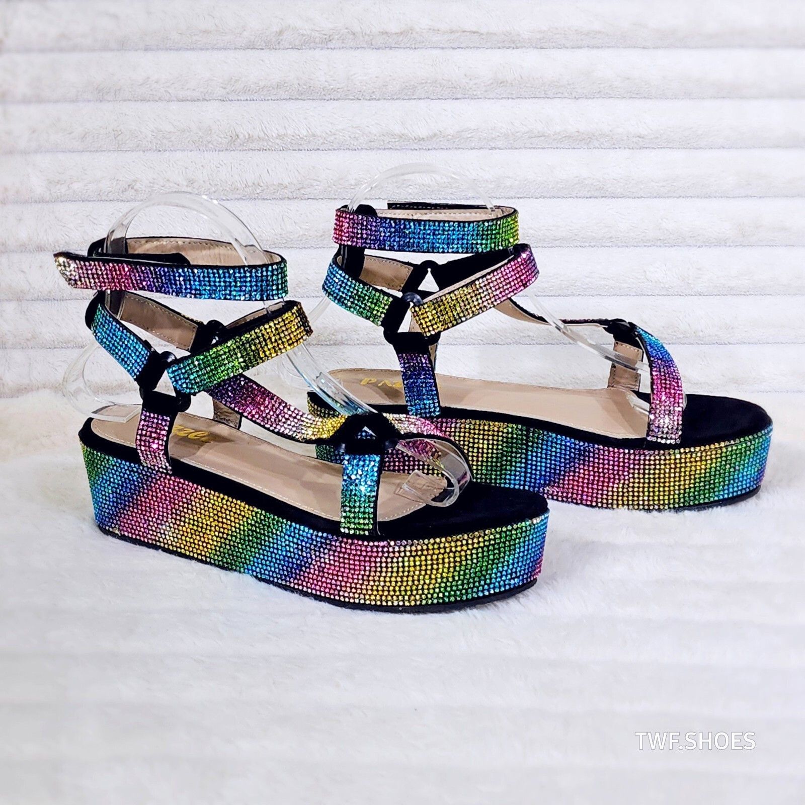 Other Pazzle Black 2" Platform Harness Strap Sparkling Rainbow Rhi Size US 8 / IT 38 - 3 Thumbnail