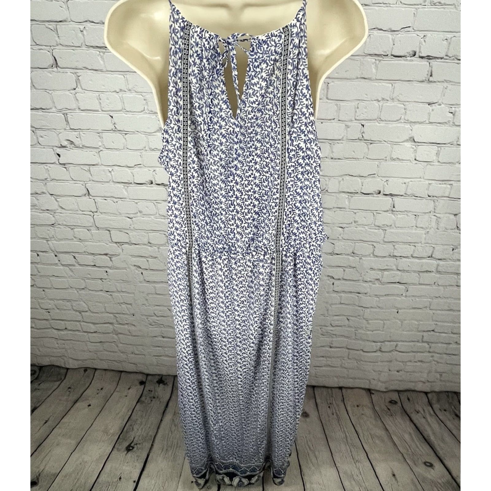 Joie JOIE Maxi Dress Blue & White Silk Chiffon Printed Side Slits Lined Sleeveless Size Large L Size L / US 10 / IT 46 - 2 Thumbnail