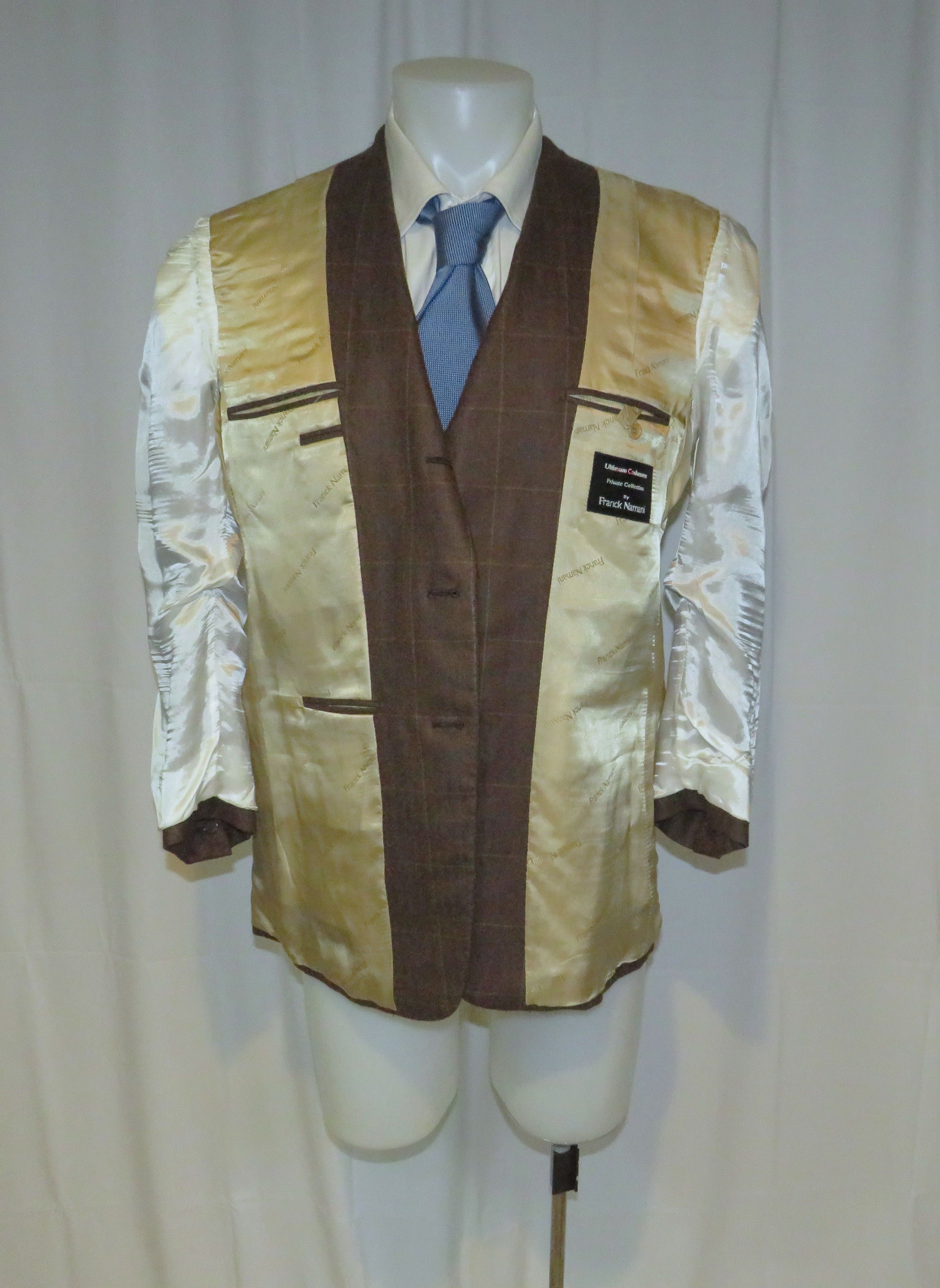 Franck Namani 100% Cashmere Brown Windowpane Three Roll Two Sport Coat 42R Size 42R - 10 Thumbnail