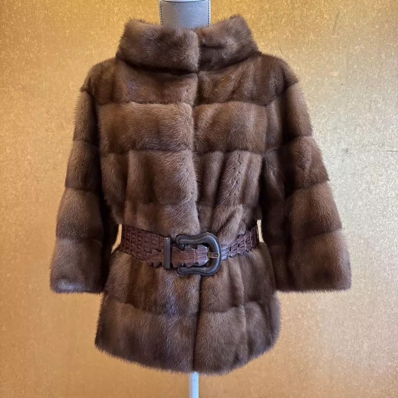 Fendi Brown Mink Fur Coat with Belt - dmc