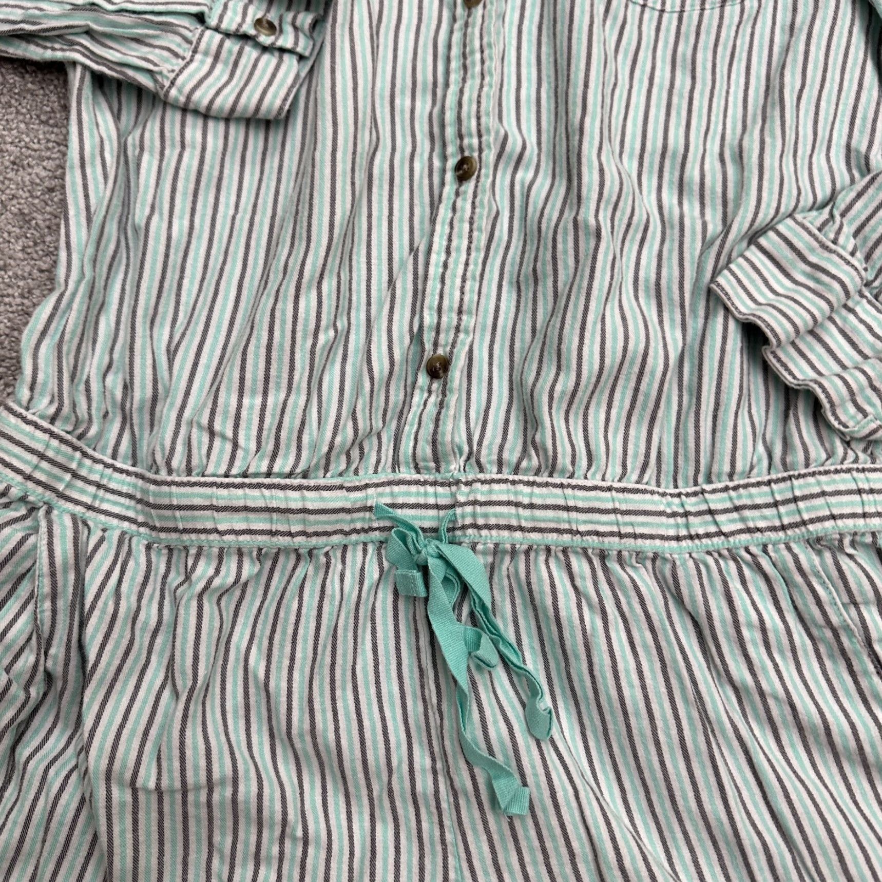 Vintage Xhilaration Romper Shirt Womens Small Green Striped Long Sleeve Casual One-Piece Cardigan? wait. Size S / US 4 / IT 40 - 6 Thumbnail