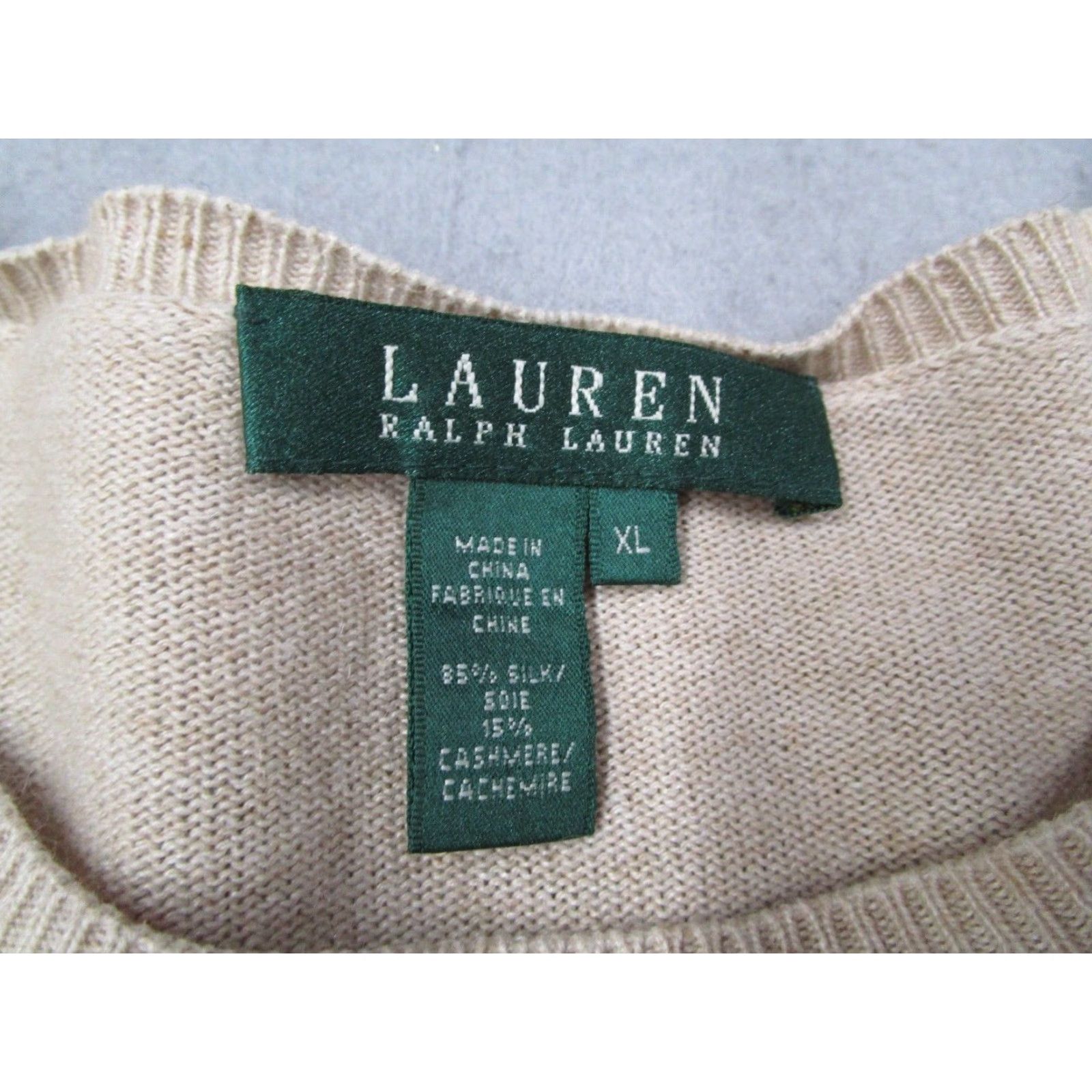Ralph Lauren Lauren Ralph Lauren Pullover Sweater Women's XL Beige Silk Cashmere Blend Crew Neck Long Sleeve Size XL / US 12-14 / IT 48-50 - 3 Thumbnail