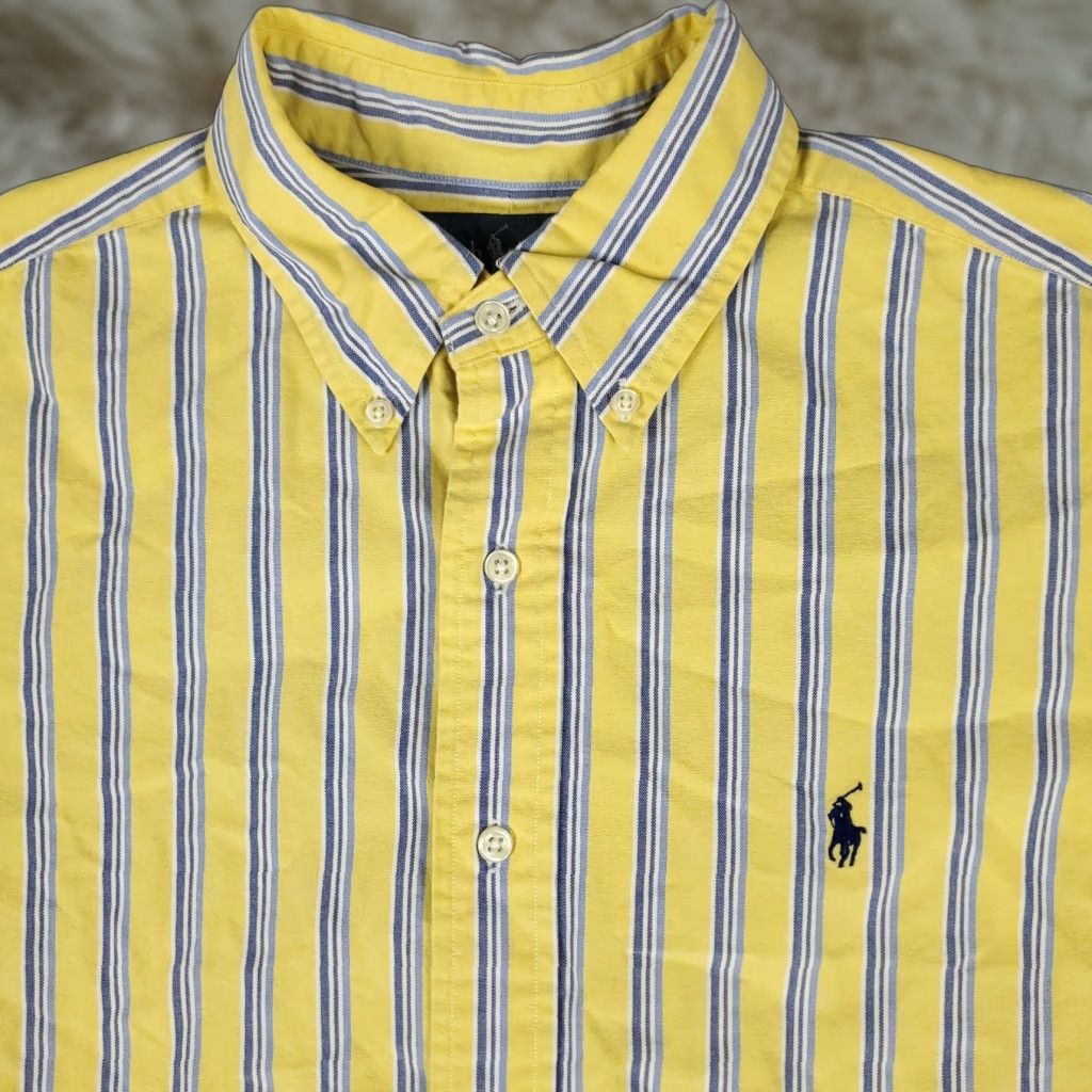 Ralph Lauren Ralph Lauren Button-Up Shirt Mens Medium Yellow Blue Striped Collared Short Sleeve Size US M / EU 48-50 / 2 - 1 Thumbnail