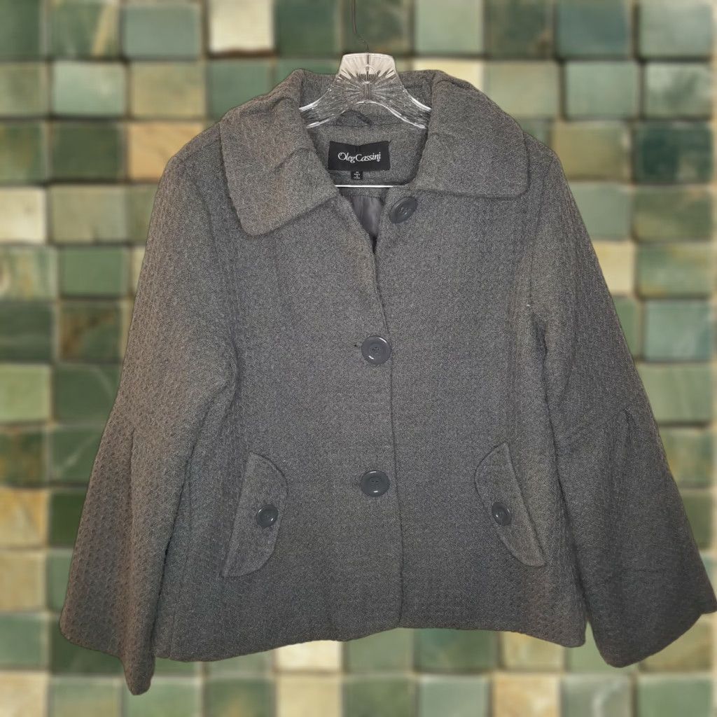 Oleg Cassini VINTAGE Oleg Cassini Jacket Women's Gray Wool Poly Nylon Blend Button Up M Adult Medium Gray Heavy Wool Blend 90s? Size M / US 6-8 / IT 42-44 - 1 Thumbnail