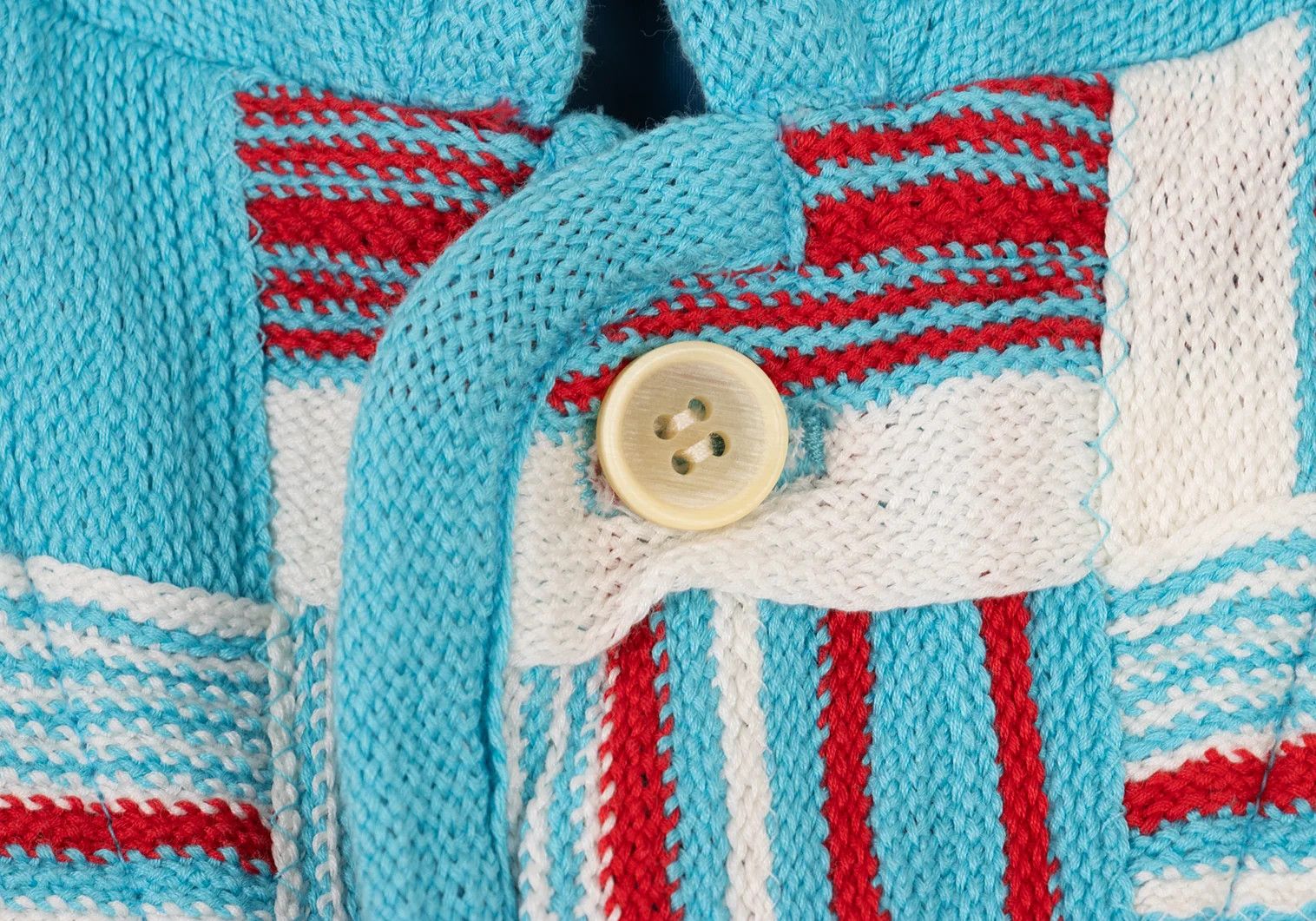 Issey Miyake Cotton Stripe Knit Patchwork Design Jacket in White and Blue Size US XL / EU 56 / 4 - 6 Thumbnail