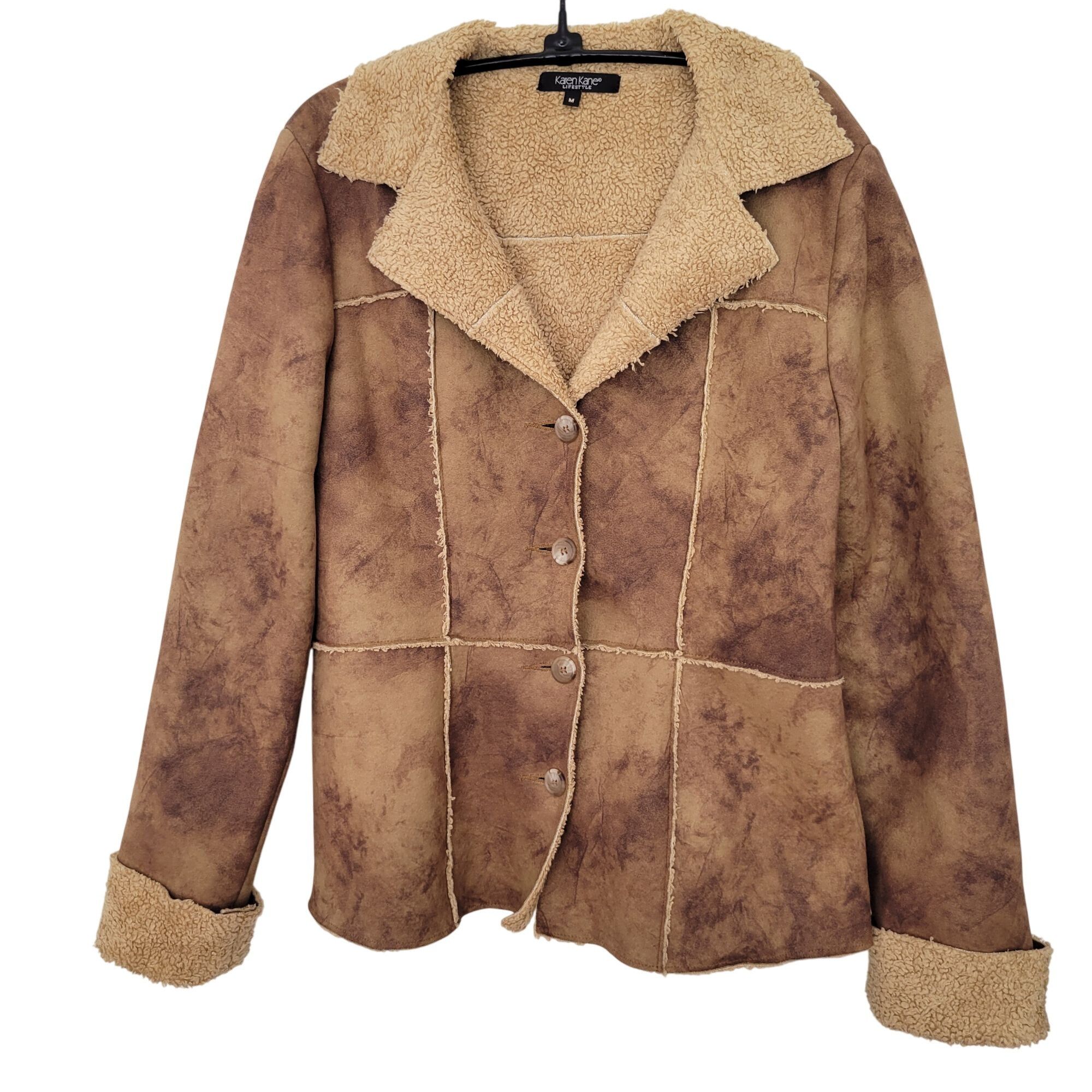 Vintage Karen Kane M Brown Faux Suede Sherpa Jacket Outerwear Ranche Size M / US 6-8 / IT 42-44 - 1 Thumbnail
