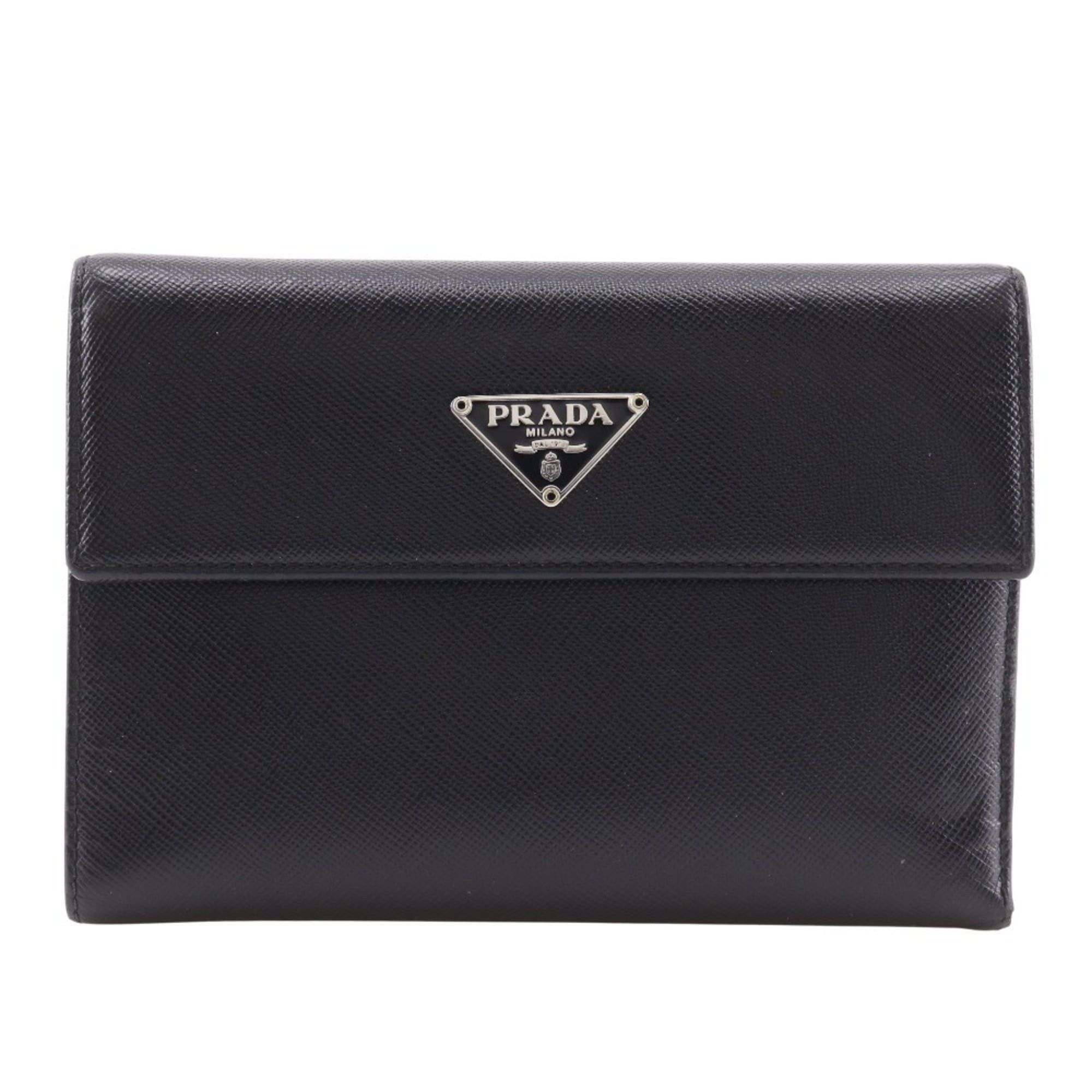 Prada PRADA Bifold Wallet M510A Saffiano NERO Black Snap Button Women's Size ONE SIZE - 1 Thumbnail