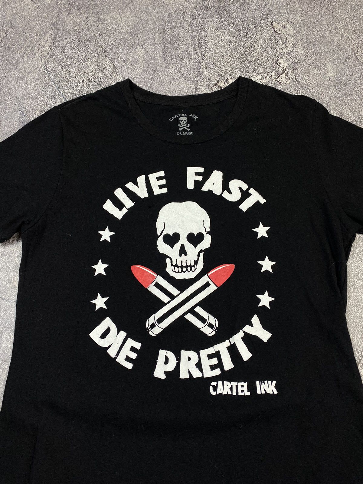 20471120 × Beauty Beast Y2K Live Fast Die Pretty Skull Glamour T-shirt Size L / US 10 / IT 46 - 3 Thumbnail