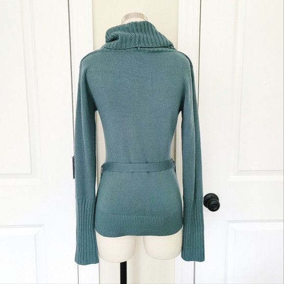 Macys Juniors' Hooked Up By IOT Teal Cowlneck Belted Sweater Size M / US 6-8 / IT 42-44 - 5 Thumbnail