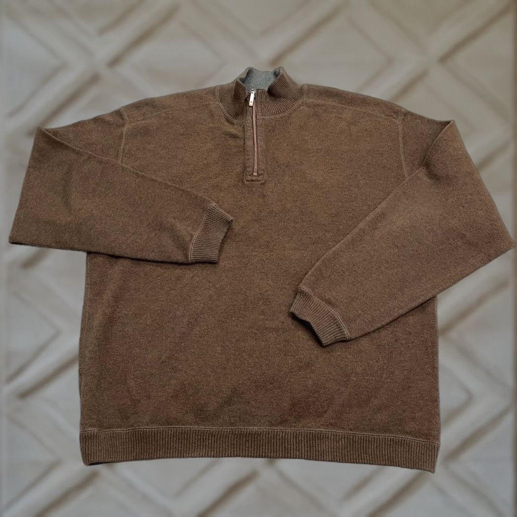 Tommy Bahama 1/4 Zip Pullover Sweater Mens XL Brown Knit Casual