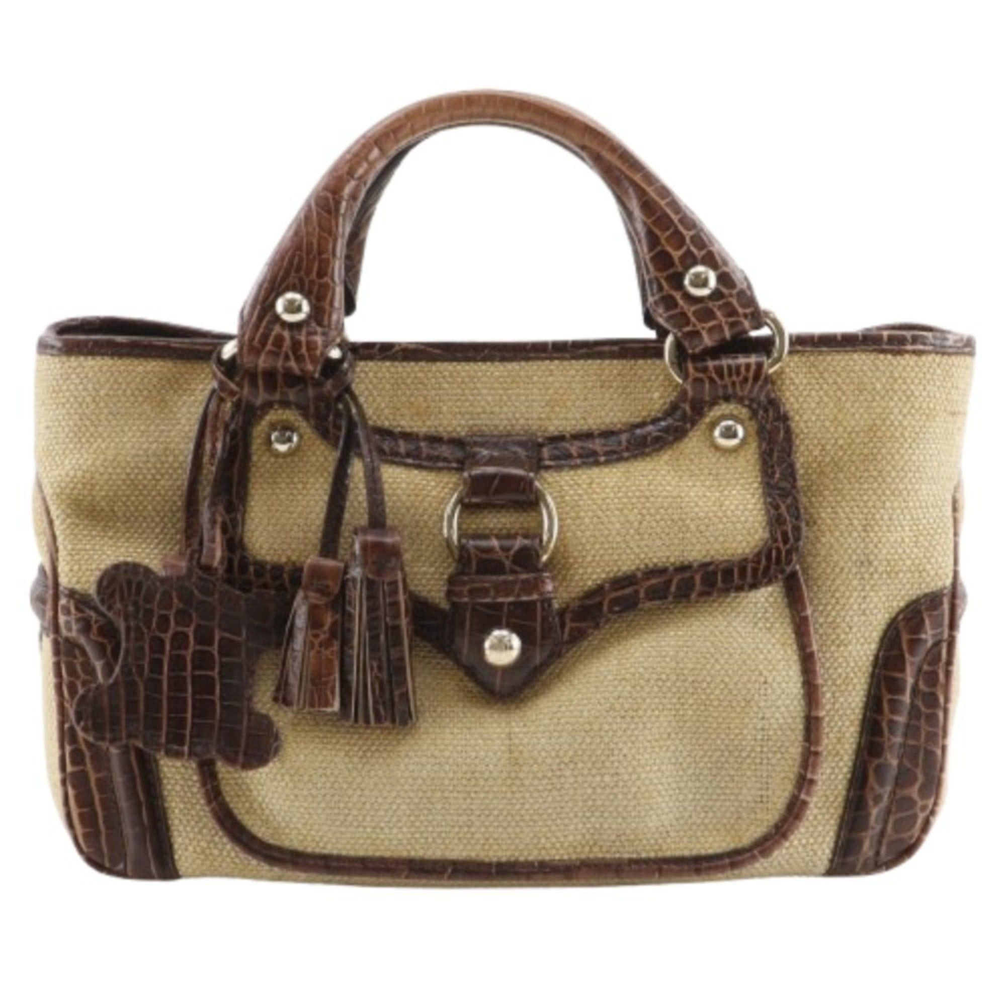 Celine Celine Boogie Bag Handbag with Triomphe Charm, Straw and Embossed Leather, Brown, 2-Way, A5 Size, Women's Size ONE SIZE - 1 Thumbnail