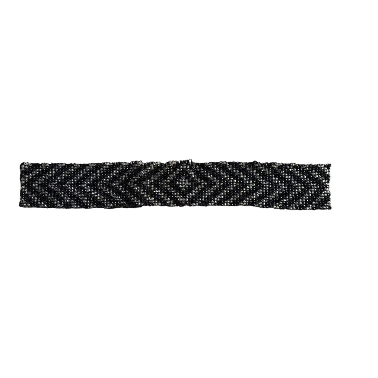Vintage VINTAGE Black and Clear Beaded Stretchy Belt Belt L Womens Bohemian 33” stretch 2.5” width Size ONE SIZE - 3 Thumbnail