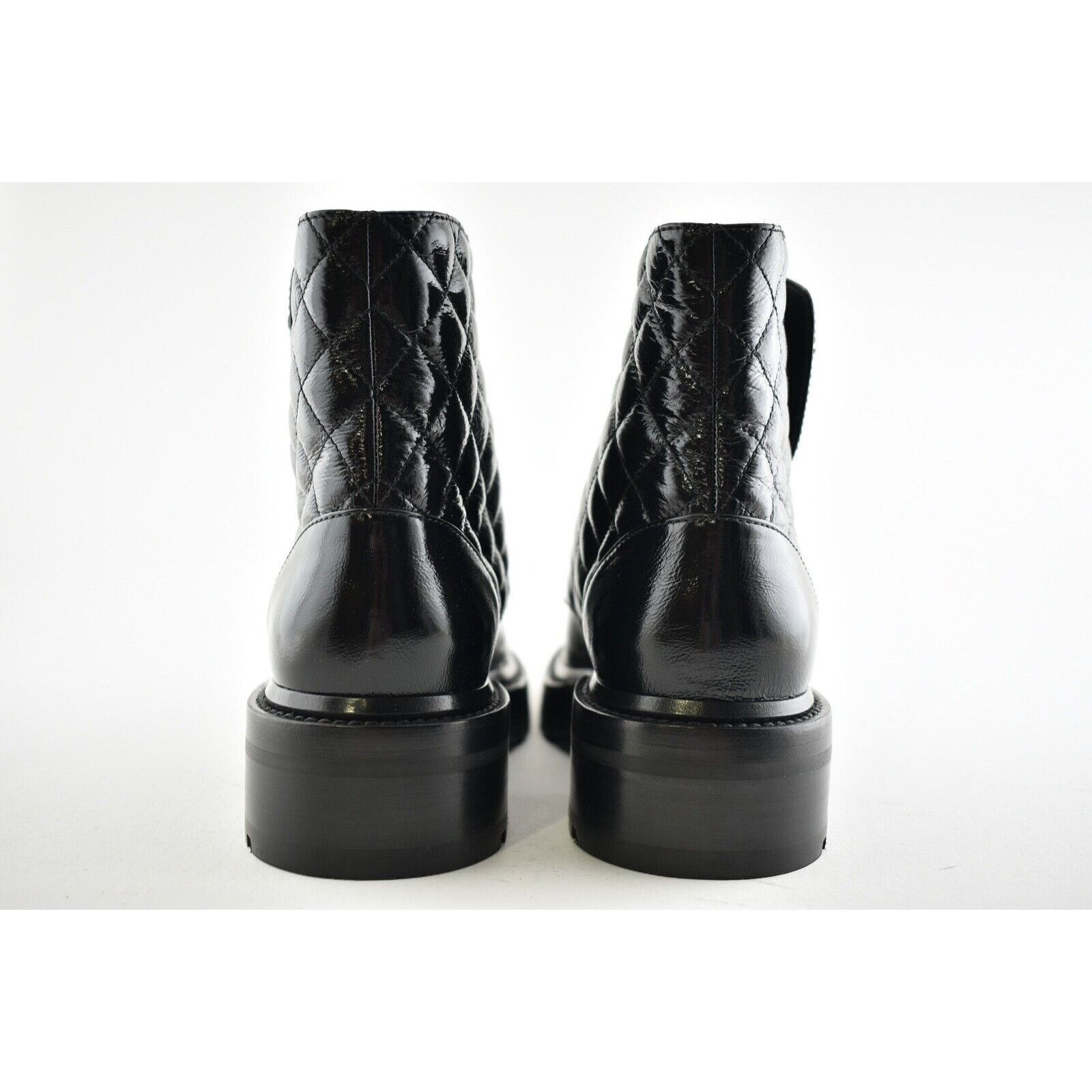 Chanel 21A Shiny Patent Quilted Chain Combat Ankle Short Boot 40.5 Size US 10.5 / IT 40.5 - 10 Thumbnail