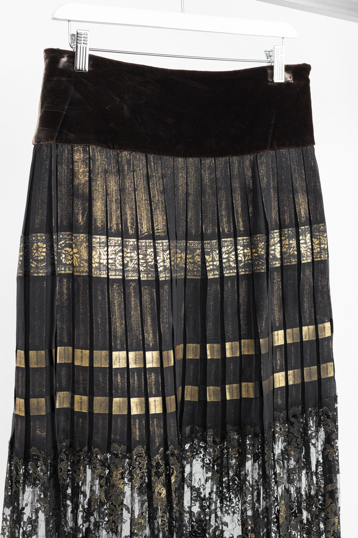 Jean Paul Gaultier Jean Paul Gaultier Silk Foil Pleated Lace-Hem Midi Skirt Size 30" / US 8 / IT 44 - 3 Thumbnail