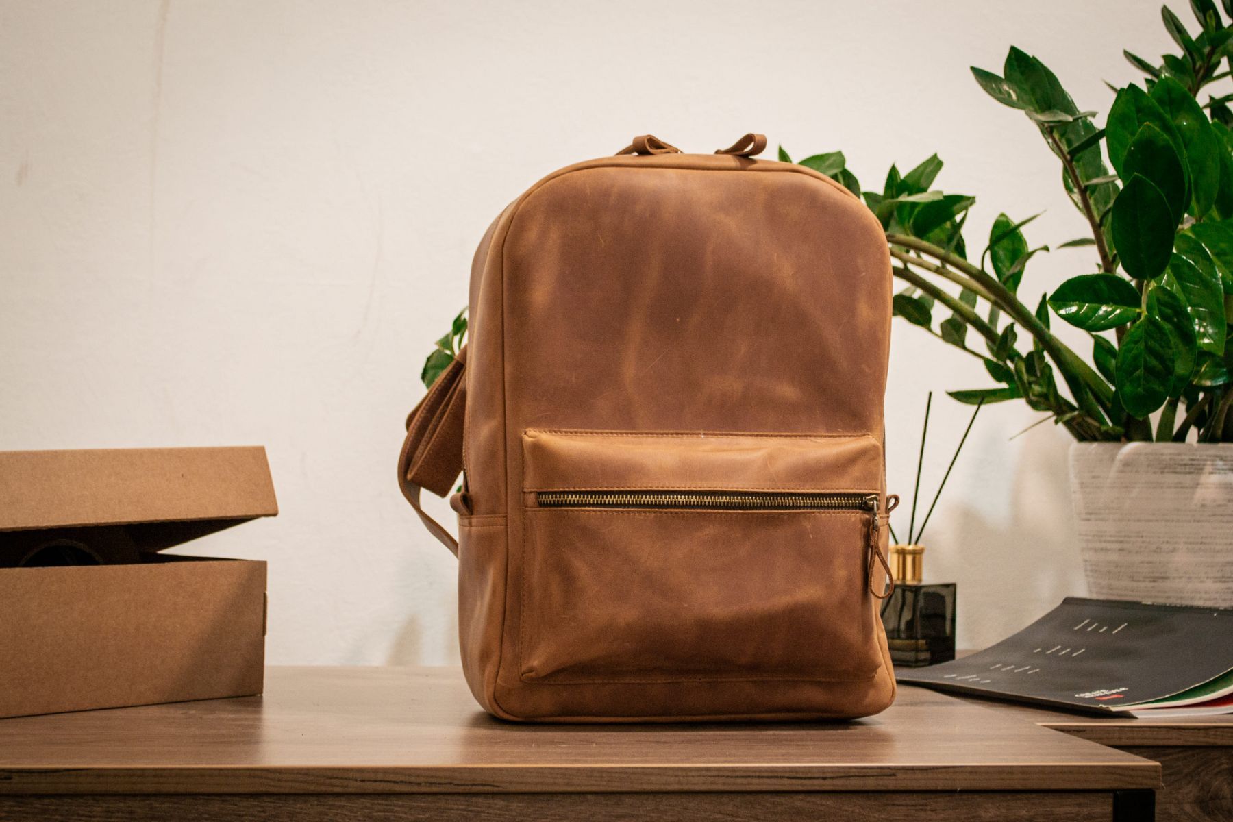 Handmade Leather Backpack. Genuine Vintage Leather CrazyHorse Size ONE SIZE - 2 Thumbnail