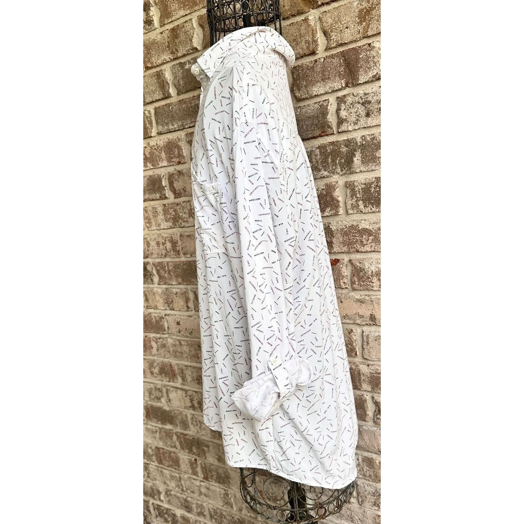 Designer × Vintage Cosmic Blue Love Roll Tab Sleeve Shirt XL White Hi Low New Y Size XL / US 12-14 / IT 48-50 - 8 Thumbnail