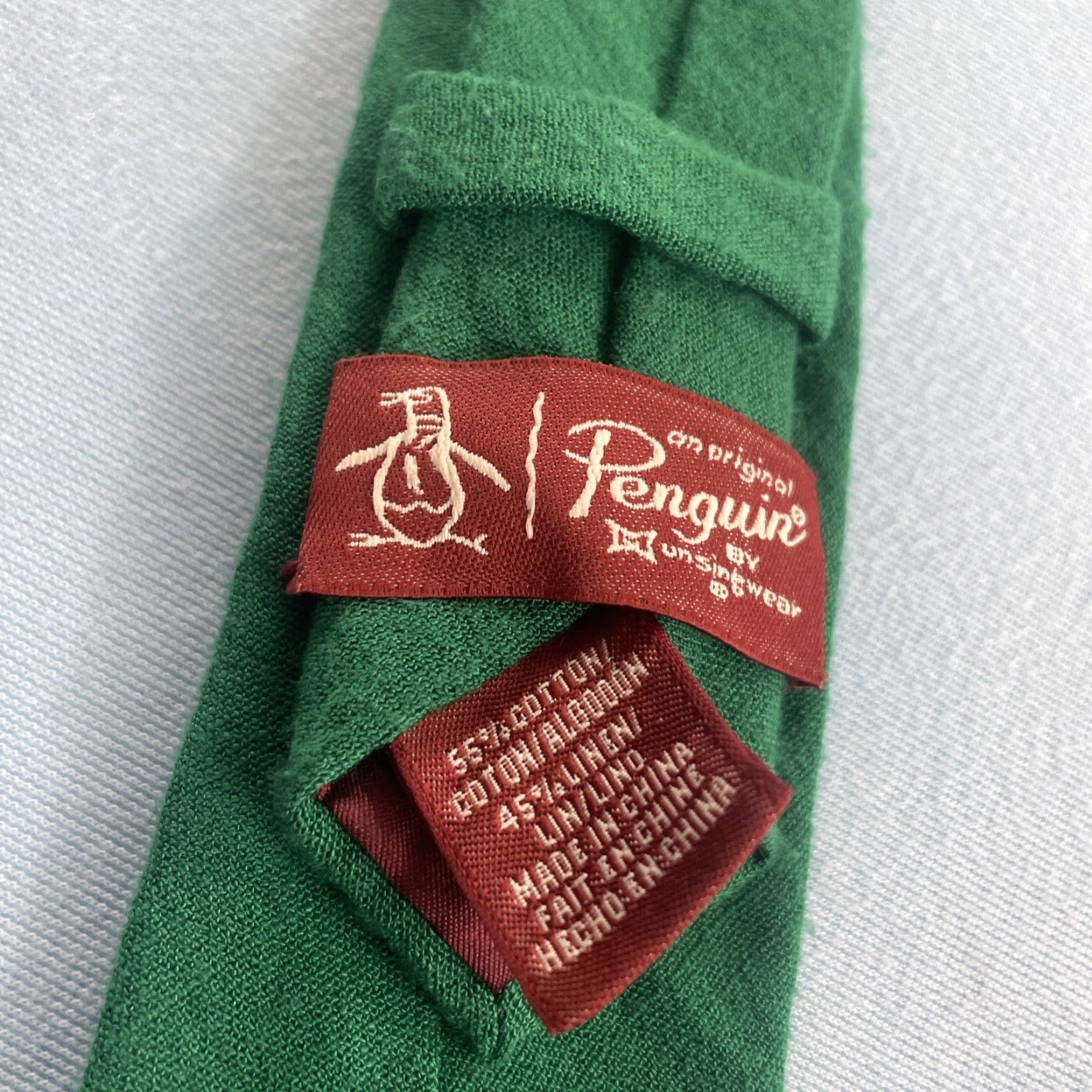 Original Penguin VINTAGE Original Penguin Tie Green Linen Cotton Skinny Neck Tie 2.5" Classic 57"-60" Mens Size ONE SIZE - 6 Thumbnail