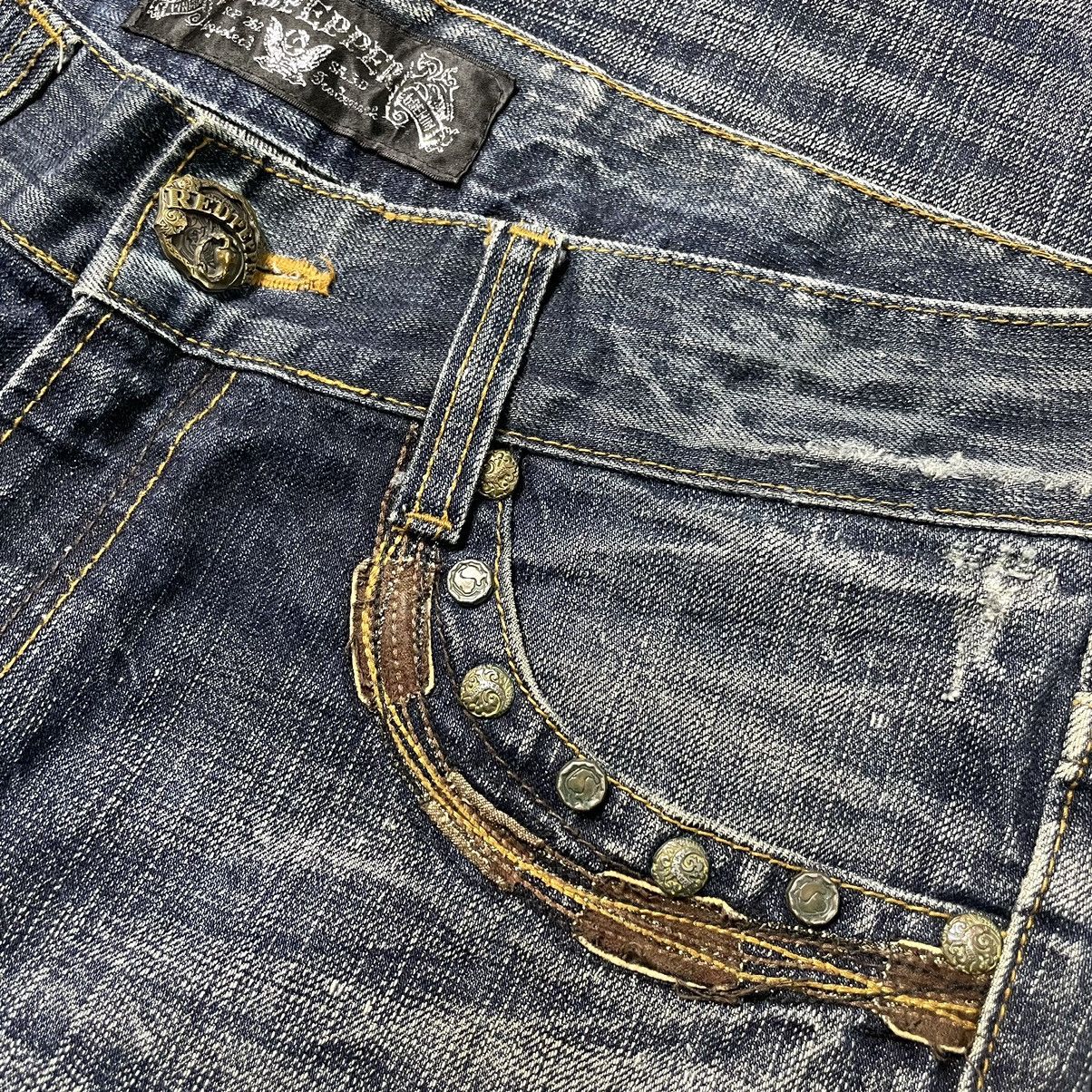 If Six Was Nine Red Pepper Studded Angle Wings Distressed Jeans Size US 32 / EU 48 - 5 Thumbnail