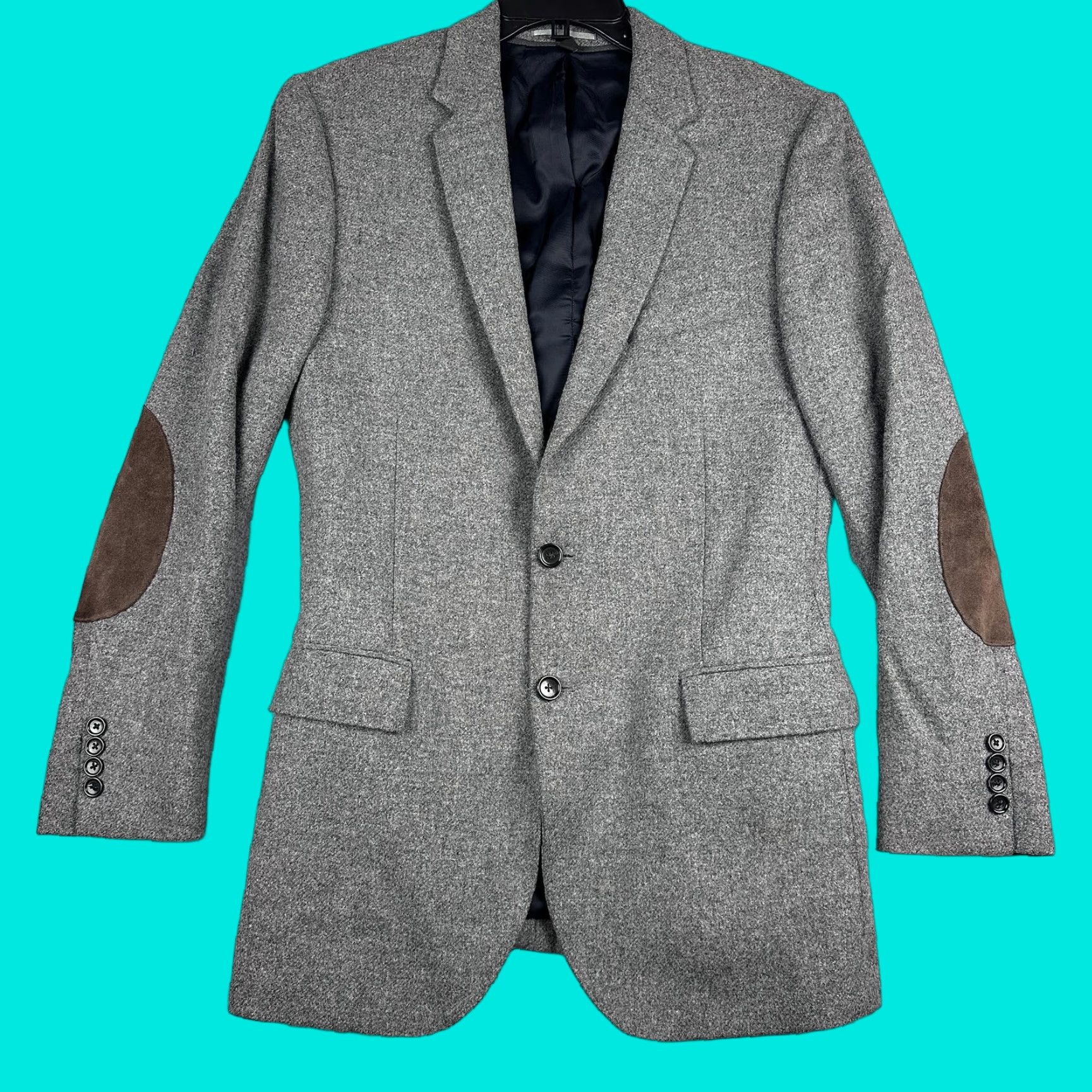 J.Crew Ludlow Blazer Mens 40L Gray Herringbone Wool Elbow Patch Sport Coat - J.CREW Sport Coat Men