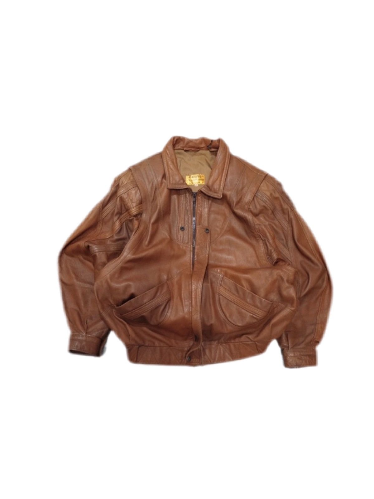 Designer × Vintage 80s Faded camel Brown chunky Leather Oversized bomber jacket Size US XL / EU 56 / 4 - 1 Thumbnail