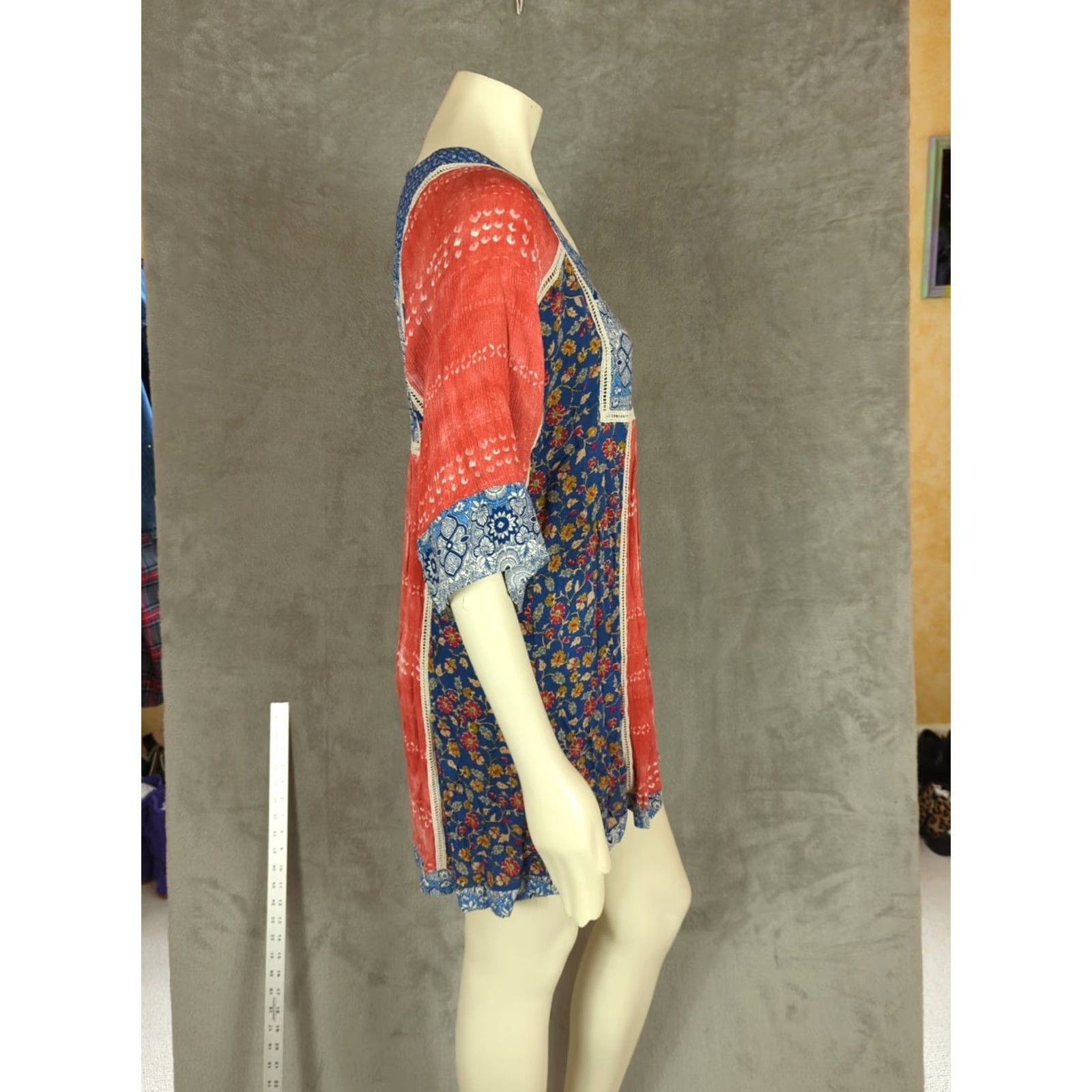 Vintage VINTAGE Sundance Bohemian Printed Shift Mini Dress Womens M Blue cottagecore festival Size M / US 6-8 / IT 42-44 - 3 Thumbnail