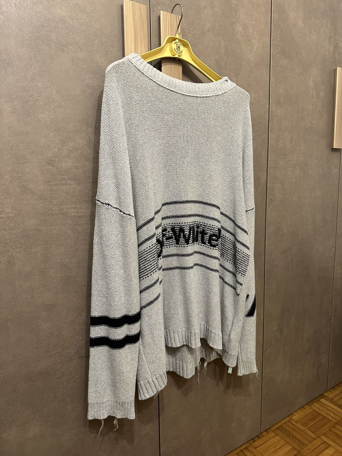 Off-White Off-White Distressed Logo Intarsia Wool Sweater Grey Size M Size US M / EU 48-50 / 2 - 3 Thumbnail