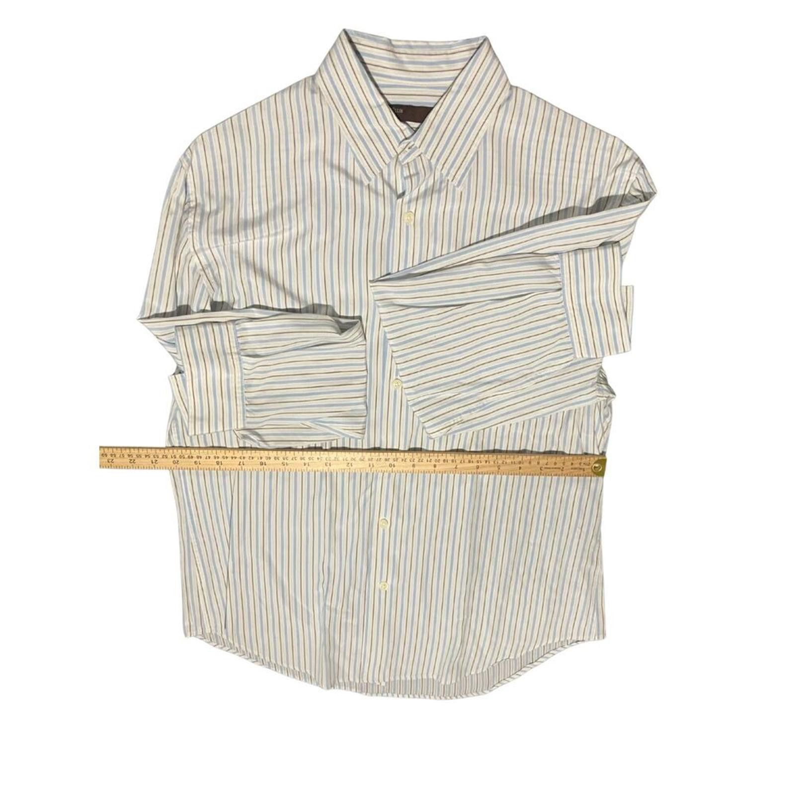 Perry Ellis Perry Ellis Silk Blend Men’s Dress Shirt Stripede Size L Size 42R - 6 Thumbnail