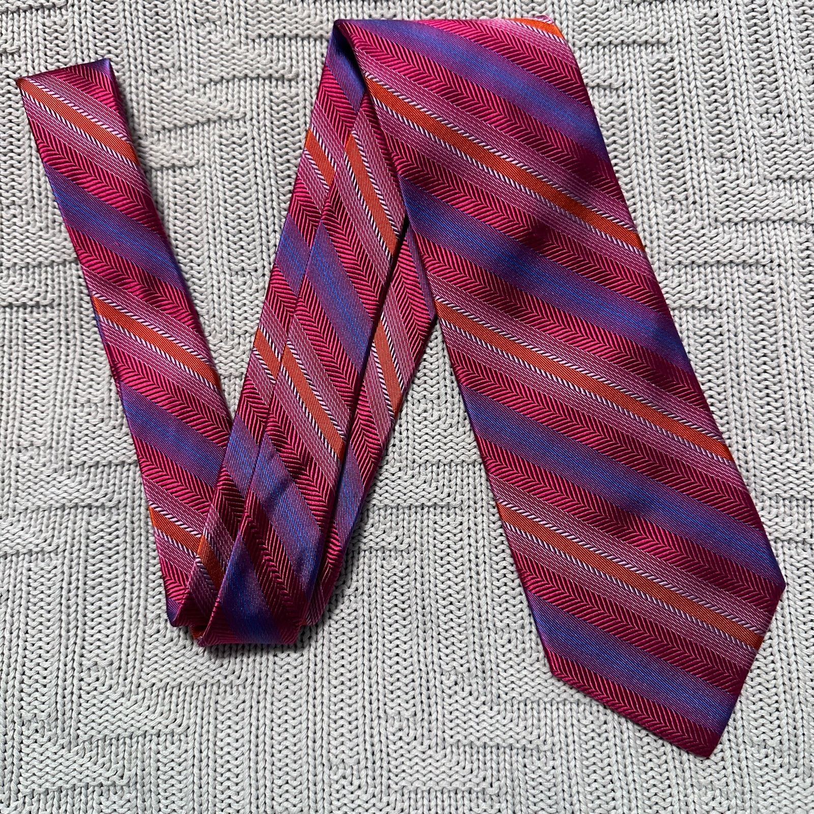Paul Fredrick Paul Fredrick pink striped Italian silk tie Size ONE SIZE - 1 Thumbnail