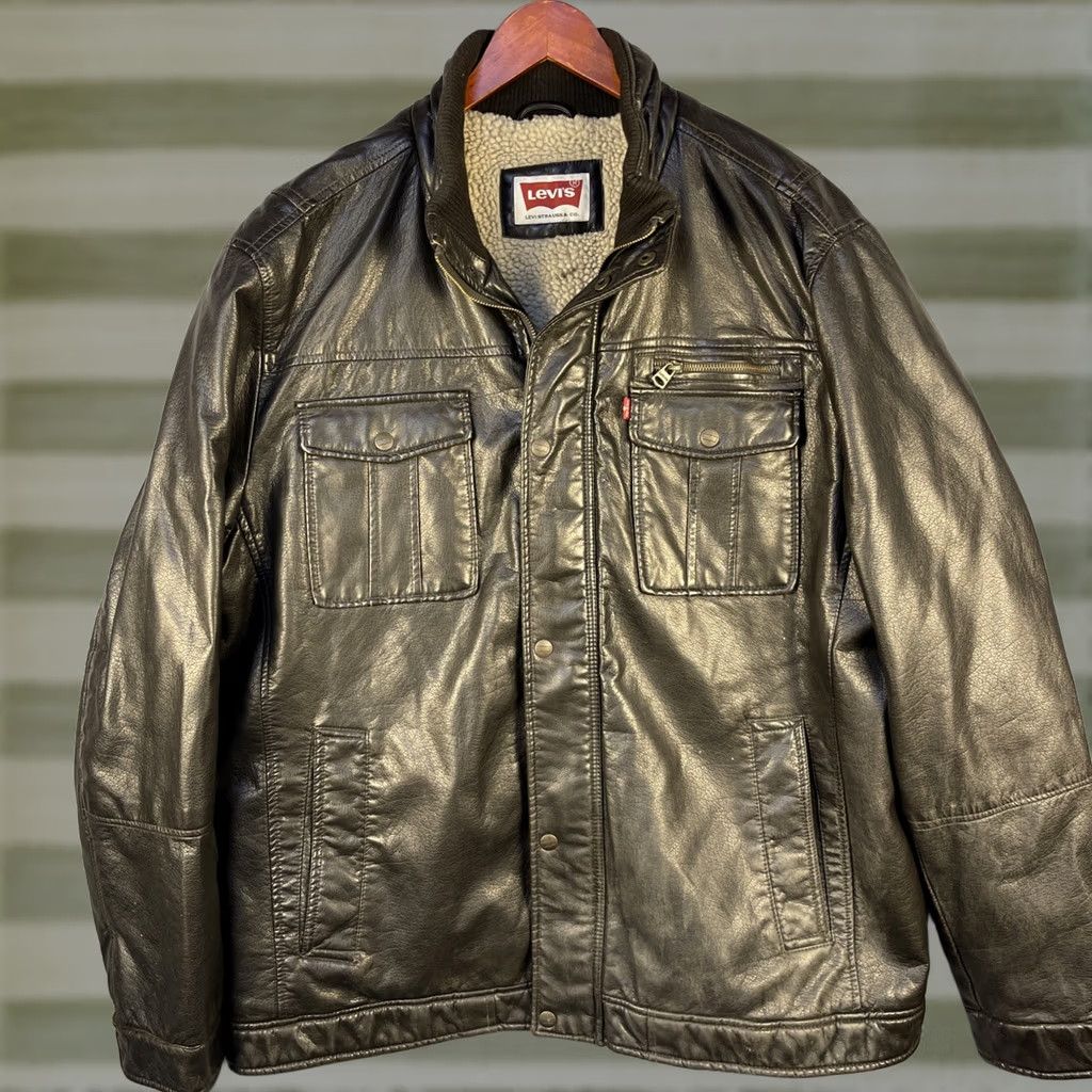 Vintage VINTAGE Levis Bomber Jacket Mens 2XL Brown Sherpa Lined Trucker Aviator Faux Leather Size US XXL / EU 58 / 5 - 1 Thumbnail