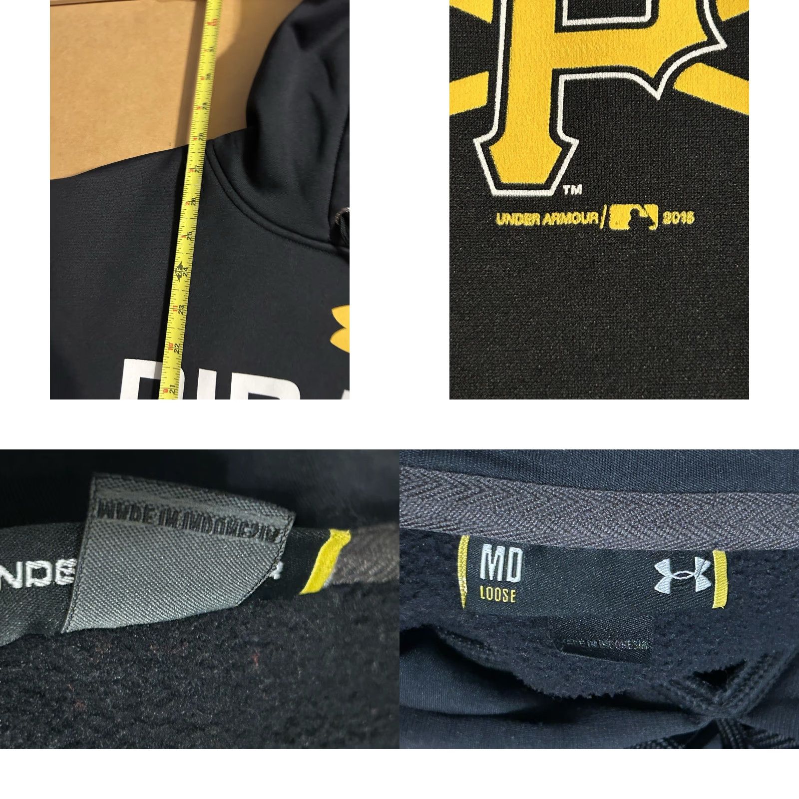 Under Armour Pittsburgh Pirates Under Armour Hoodie Adult Medium Black Drawstring Hooded Zip Pullover Logo MLB Branded Worn 2015 Size US M / EU 48-50 / 2 - 11 Thumbnail