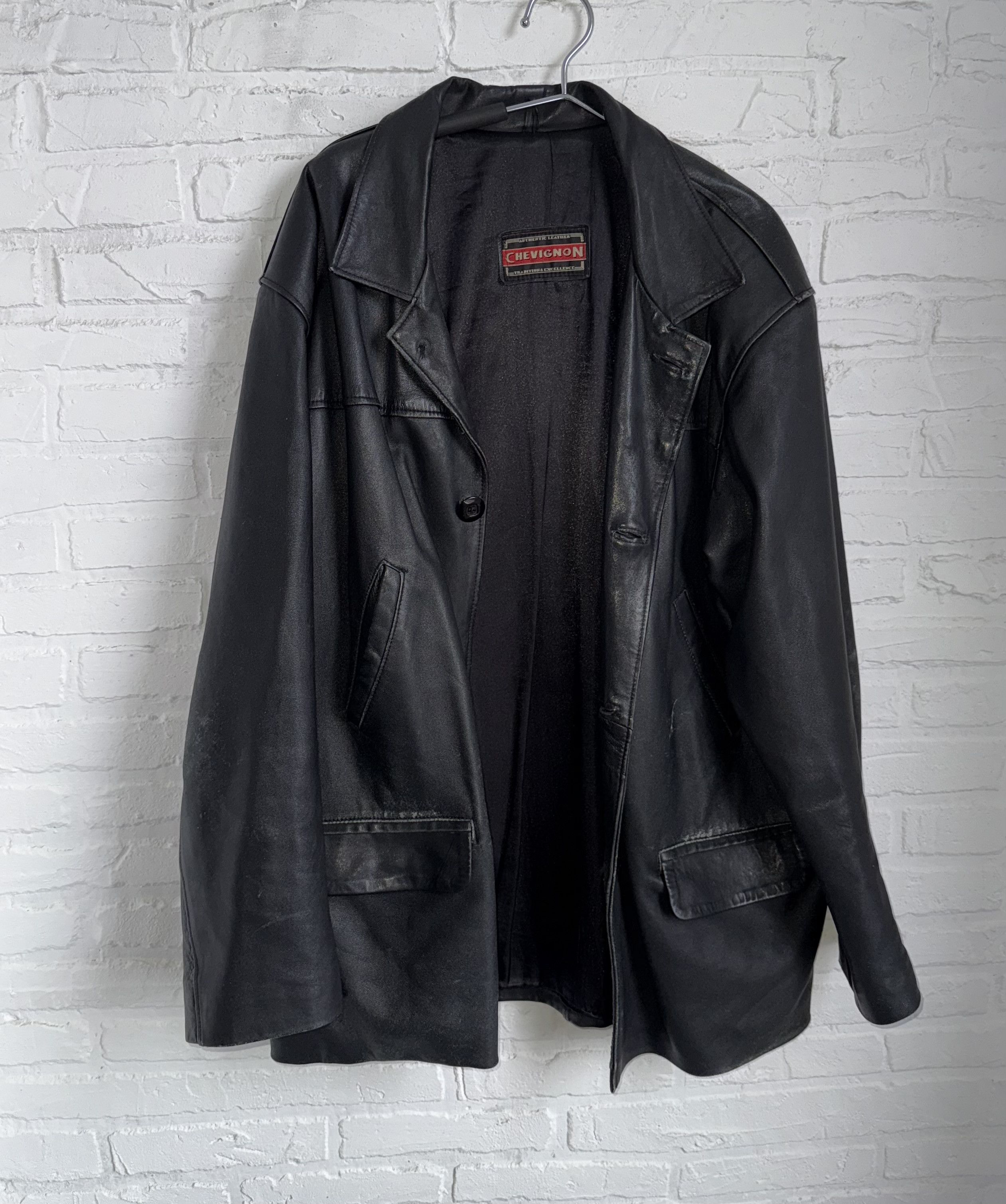 Chevignon Vintage 80s Chevignon leather coat jacket Size US XL / EU 56 / 4 - 2 Thumbnail