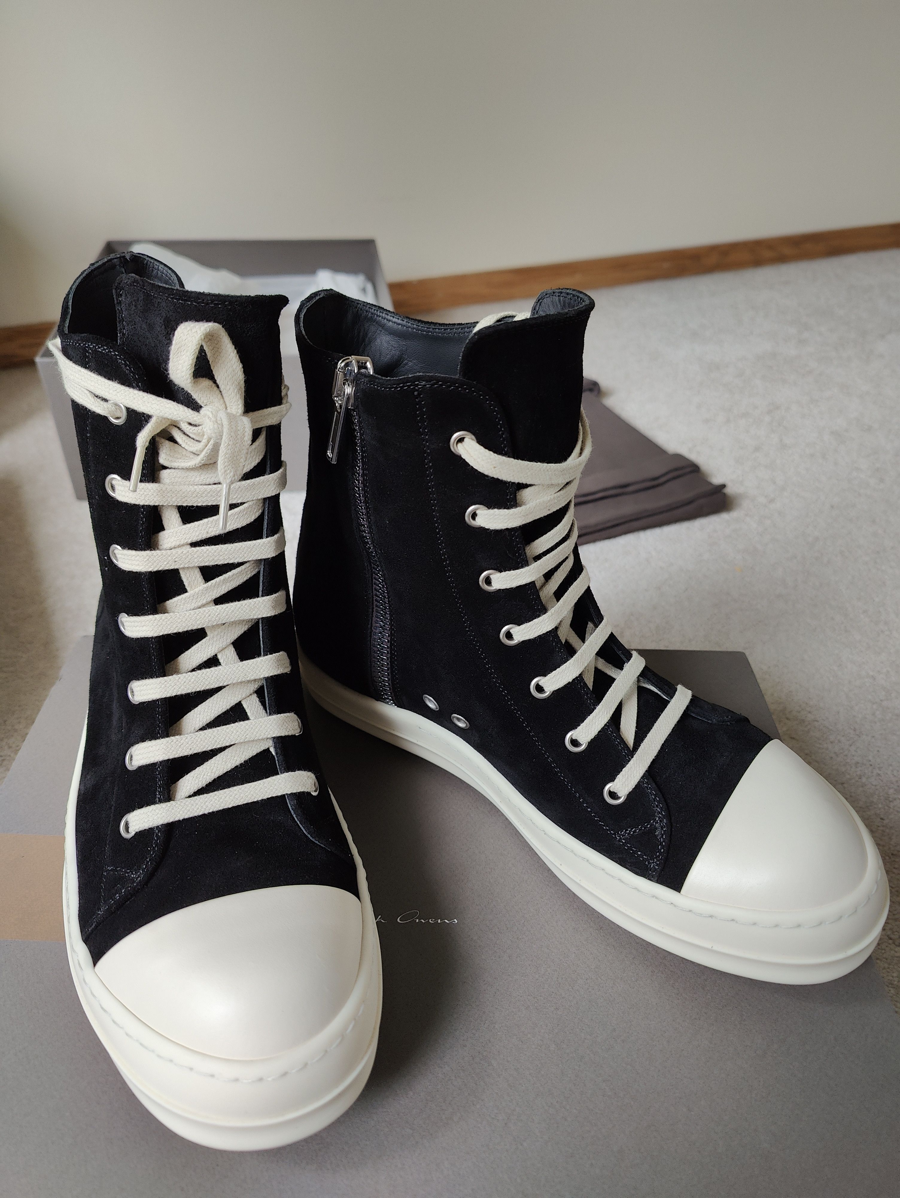Rick Owens Deep Black Suede Ramones Size US 10 / EU 43 - 8 Thumbnail