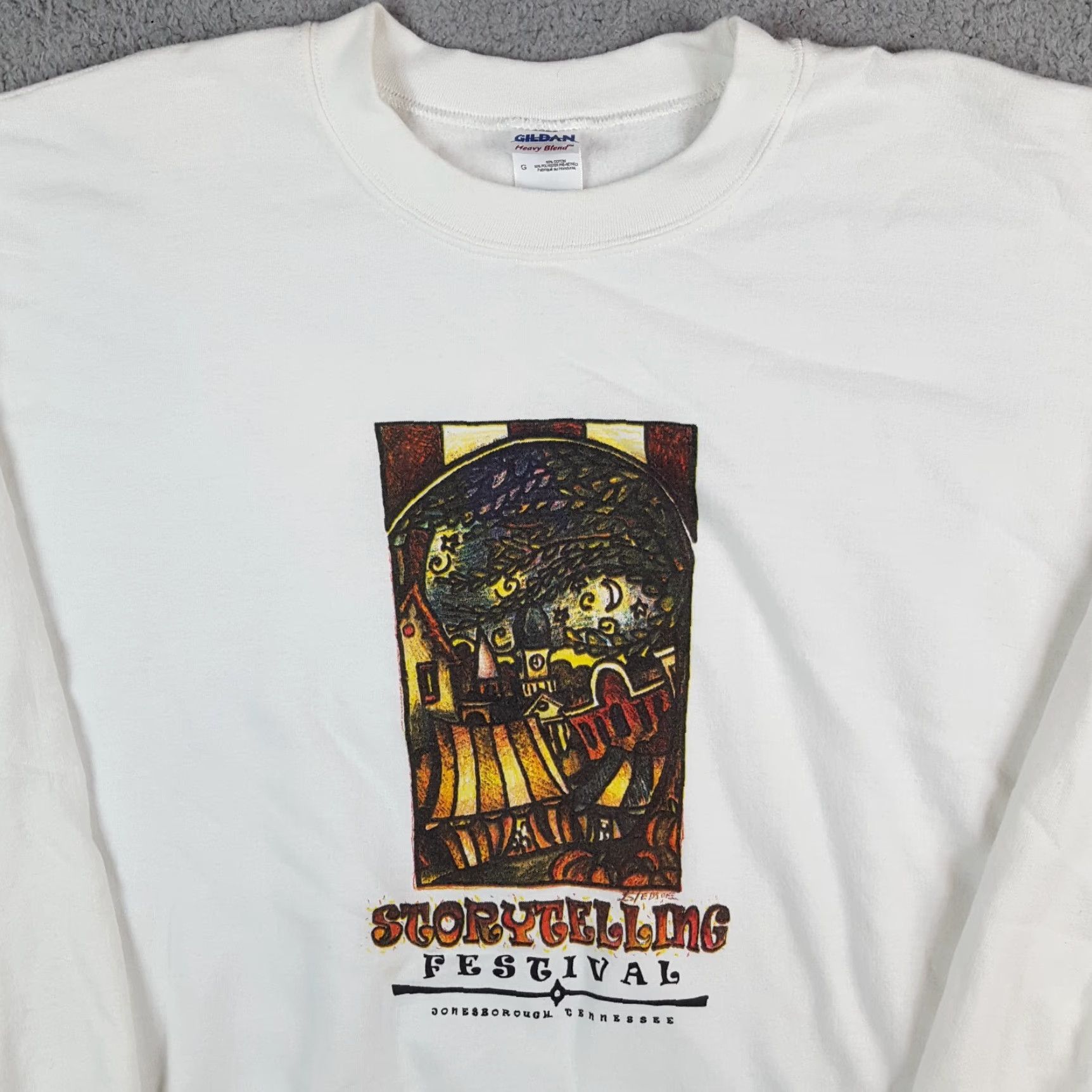 Gildan VINTAGE Gildan Sweatshirt Mens Pullover Crewneck L White 90s Art College Music Festival Shirt Size US L / EU 52-54 / 3 - 2 Thumbnail