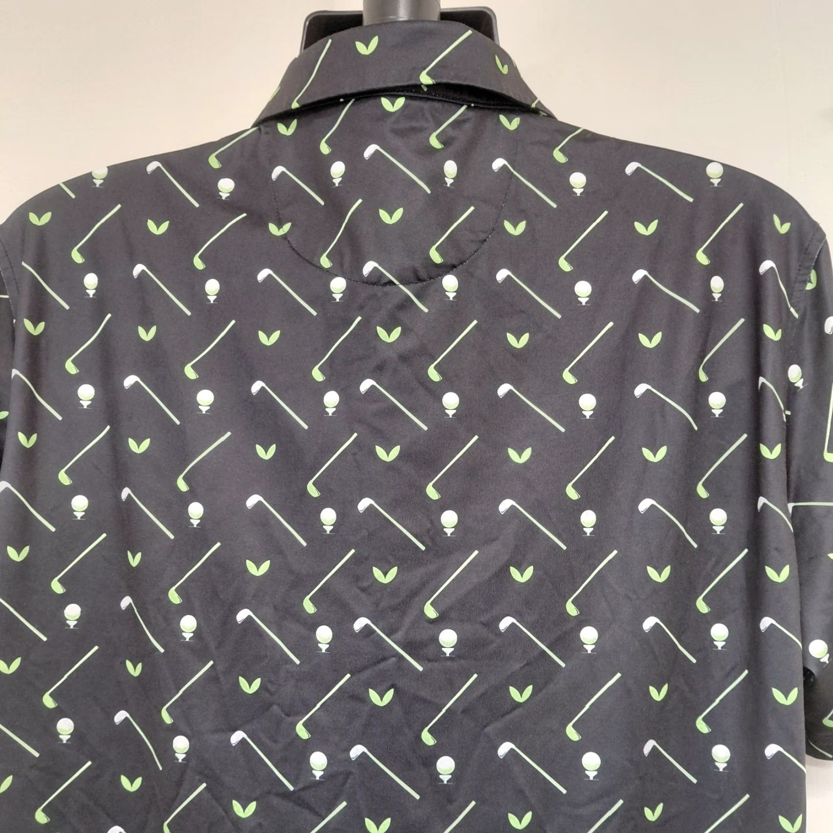 Vintage SR Speed Your Run Composition Golf Polo Mens XL Black All Over Print Clubs/Balls Short Sleeve Polo Size US XL / EU 56 / 4 - 7 Thumbnail