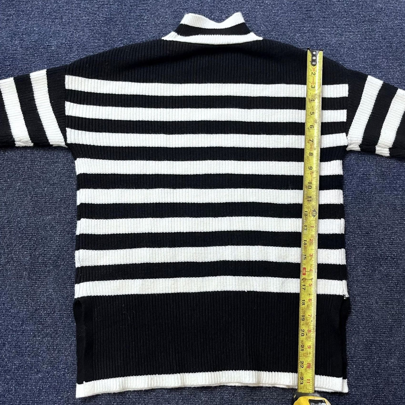 Vintage Philosophy Republic Clothing Sweater Womens XS Black White Stripe Mock Neck Pullover Knit Ribbed Long Sleeve Size XS / US 0-2 / IT 36-38 - 4 Thumbnail