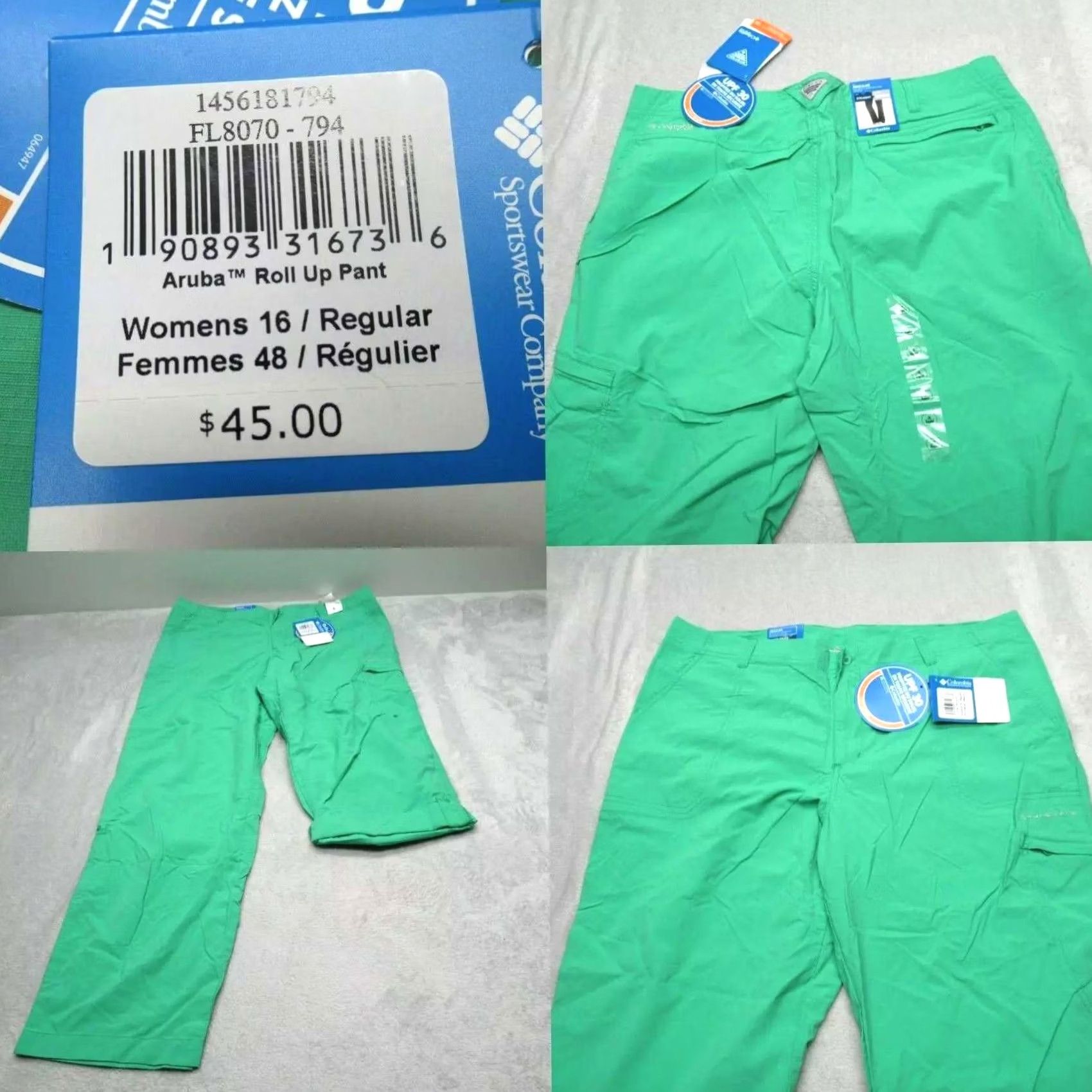 Vintage Columbia Women 16W Green PFG Omni-Shade UPF 30 Pants 36x31 Hiking Roll Up Pockets Size 38" / US 16 / IT 52 - 2 Thumbnail