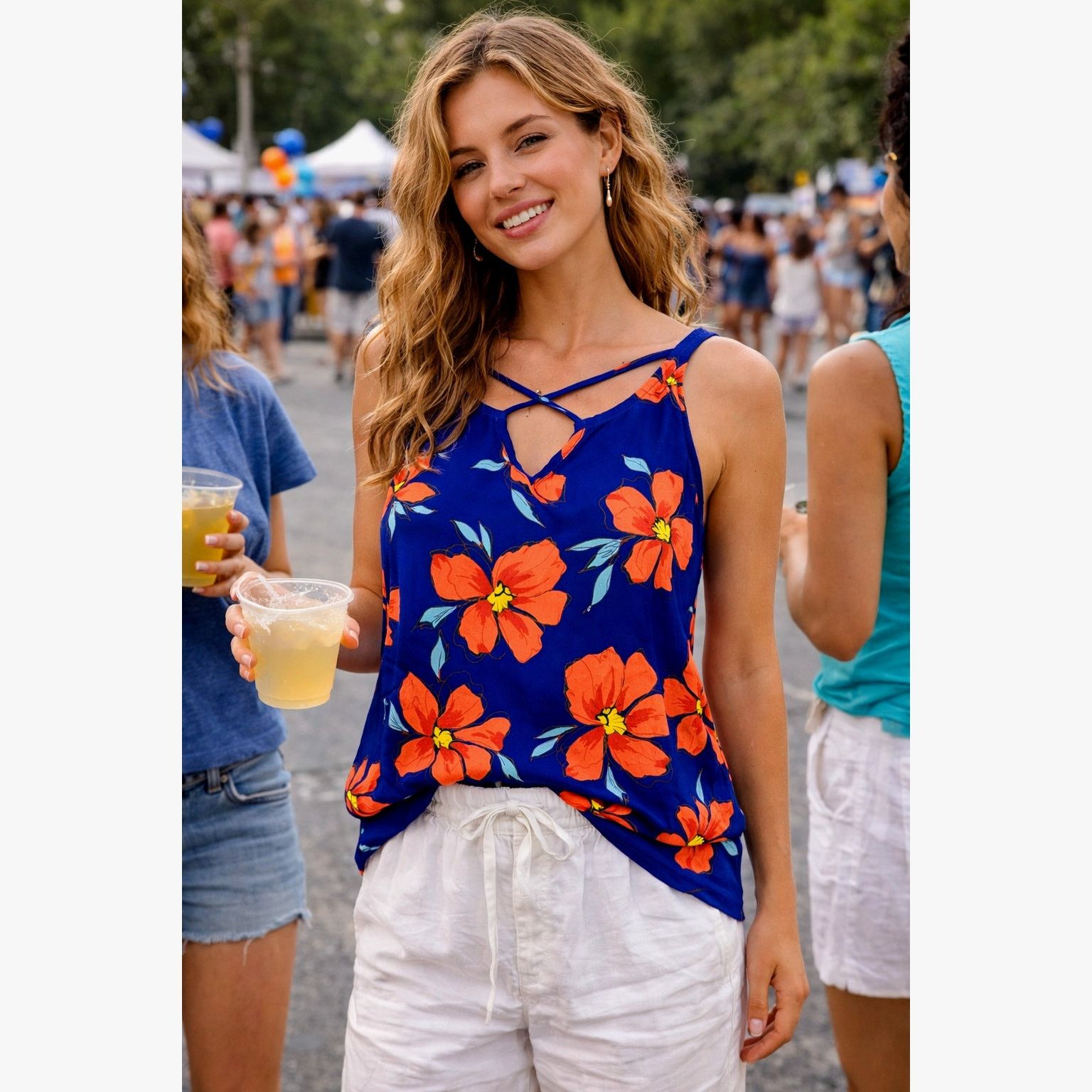 Other Fortune + Ivy Kason Split Neck Sleeveless Blouse Blue Red L Size L / US 10 / IT 46 - 1 Thumbnail