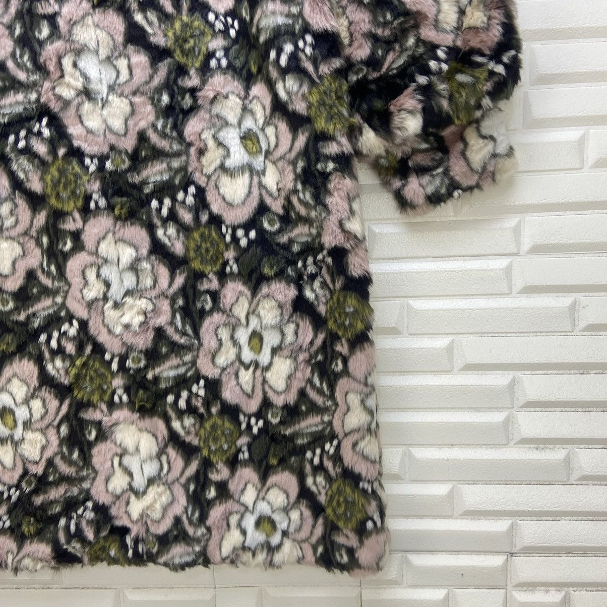 Japanese Brand Lily Brown Flower Printed Faux Fur Coat