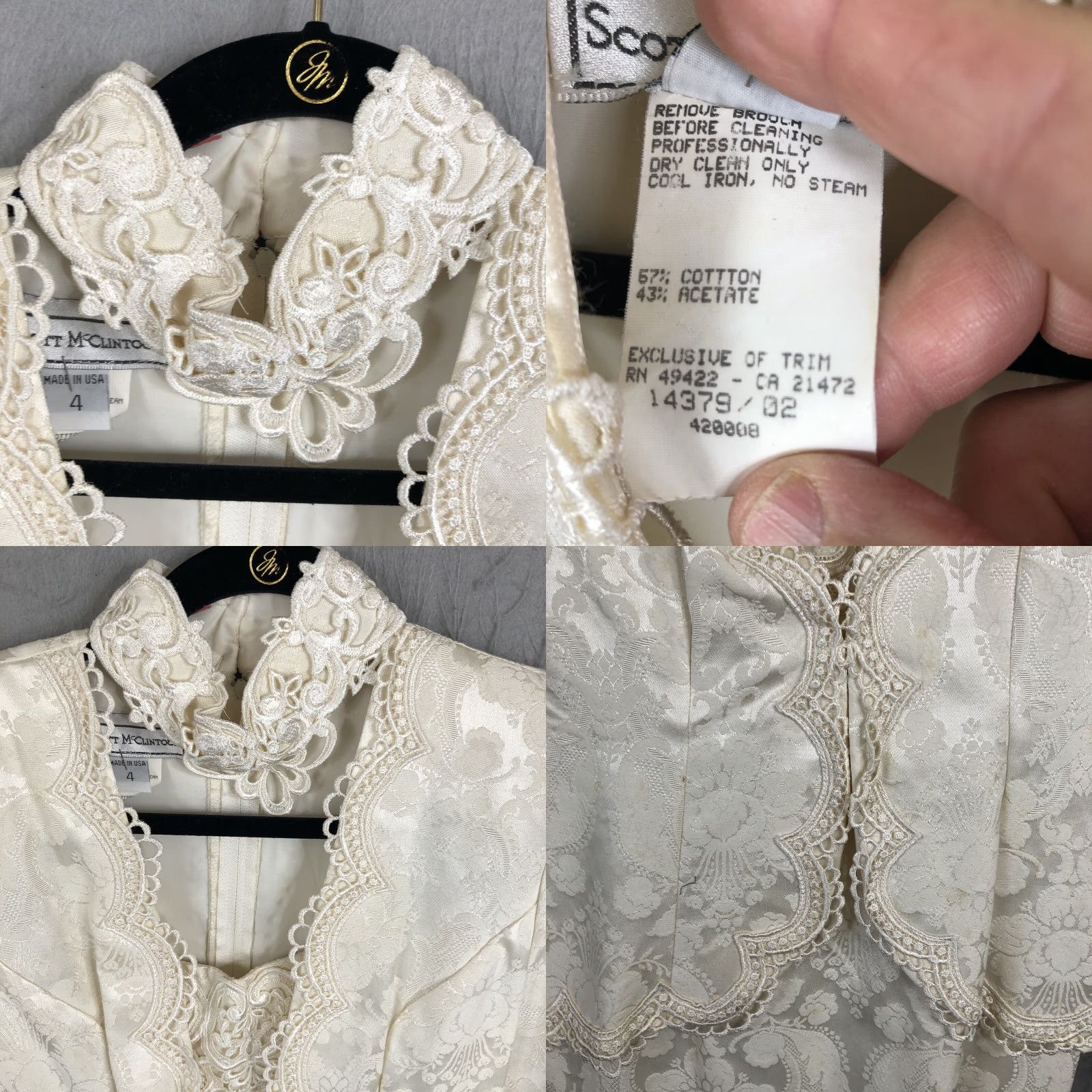 Vintage VINTAGE Scott McClintock Dress Womens 4 Cream Victorian Romantic Formal Dress Knee Length Ivory Damask Pencil Dress 80s Wedding Mens Womens Girls? Size S / US 4 / IT 40 - 8 Thumbnail