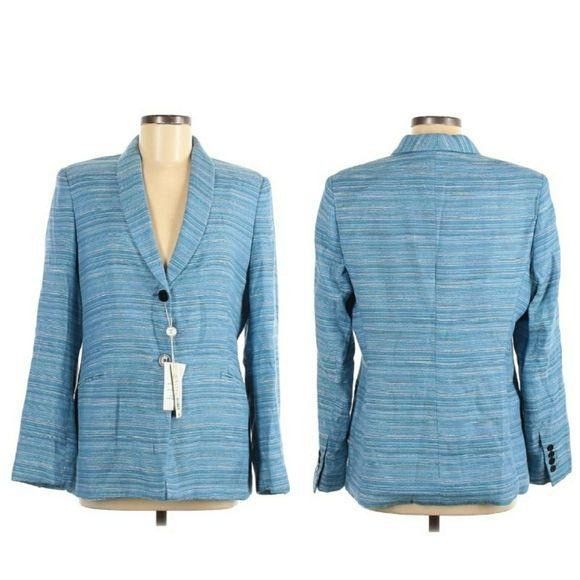 Vtg 80's Nicola Blue Striped Boyfriend Blazer Sz 12 Single B