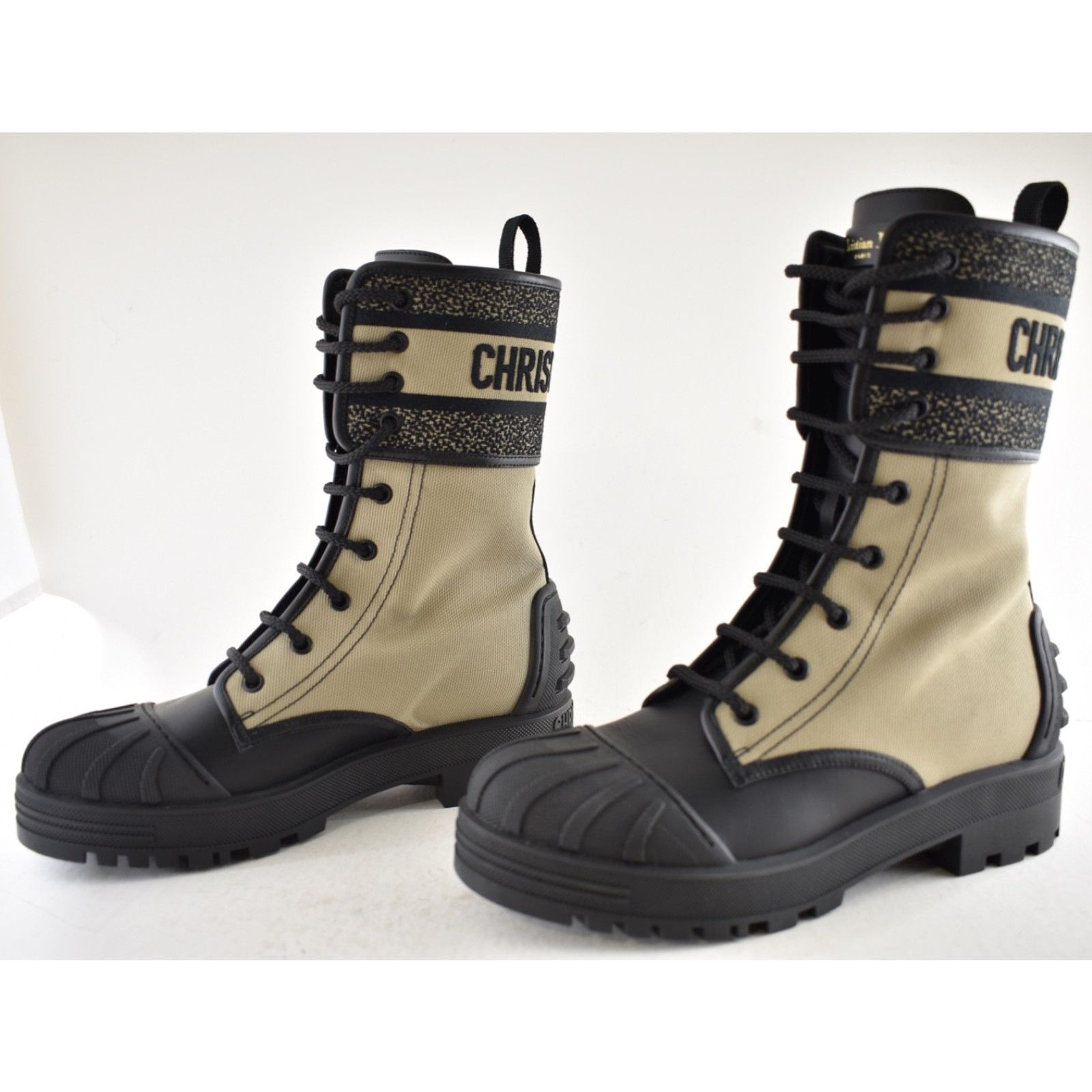Dior Dior D-Major Black Taupe Logo Military Combat Lace Up Tie Size US 8.5 / IT 38.5 - 13 Thumbnail