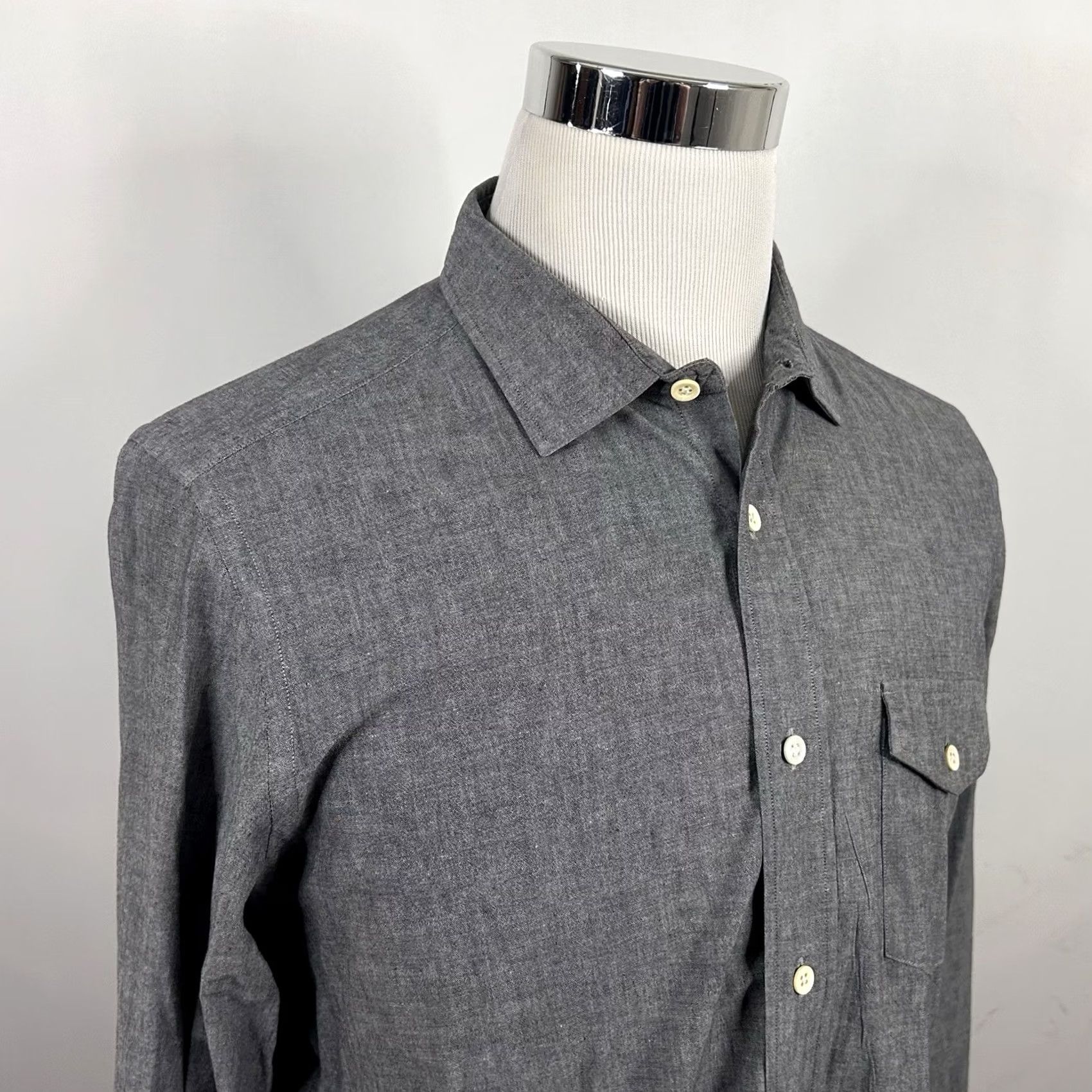 Vintage Trumaker Medium Casual Shirt Gray Chambray 100% Cotton Button Front Mens Size US M / EU 48-50 / 2 - 2 Thumbnail