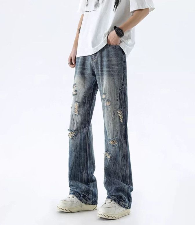 Japanese Brand Men's American washed distressed bootcut ripped jeans Size US 32 / EU 48 - 2 Thumbnail