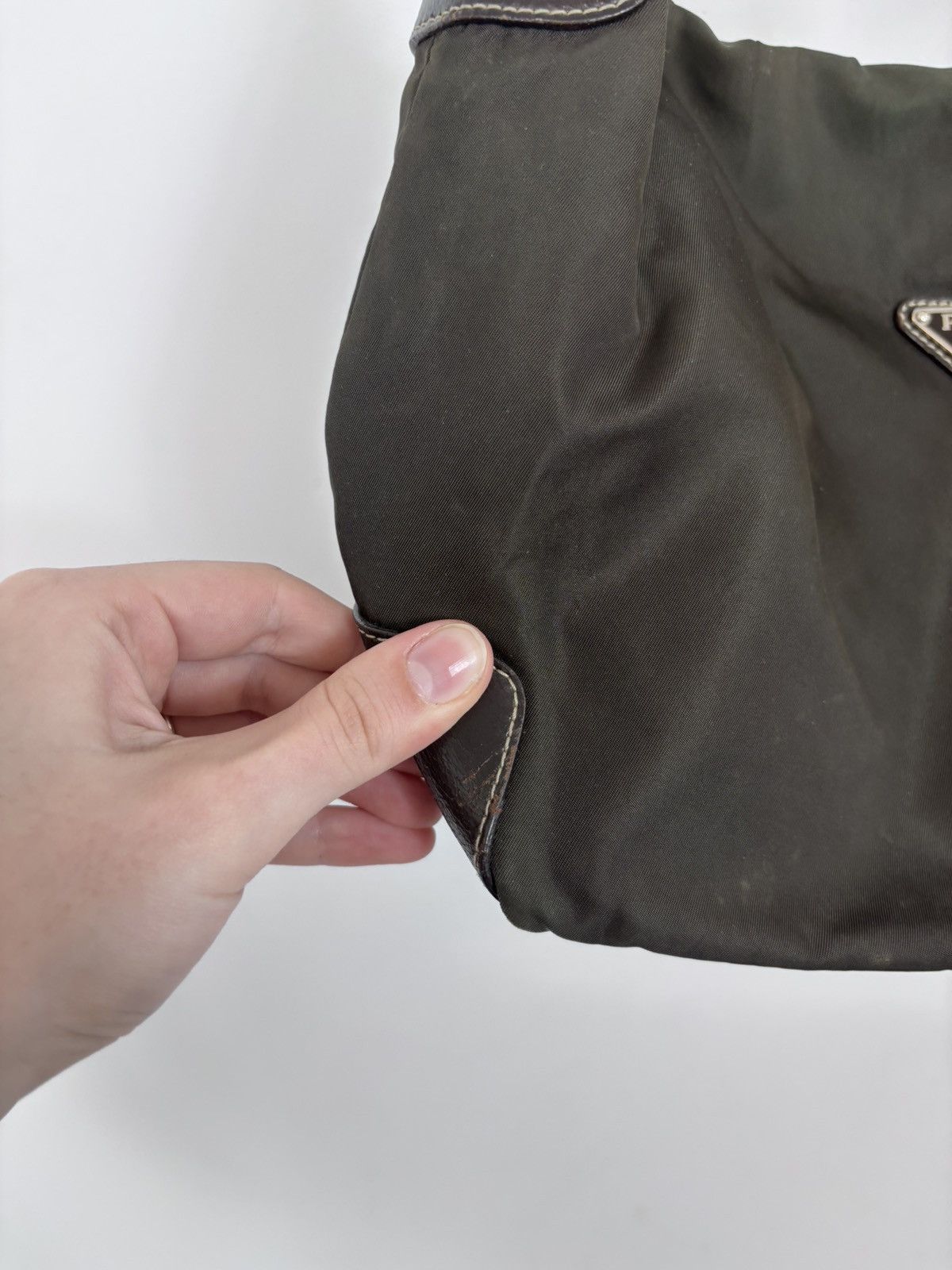 Prada Prada Khaki Tessuto Triangle Logo Nylon/Leather Shoulder Bag Size ONE SIZE - 5 Thumbnail