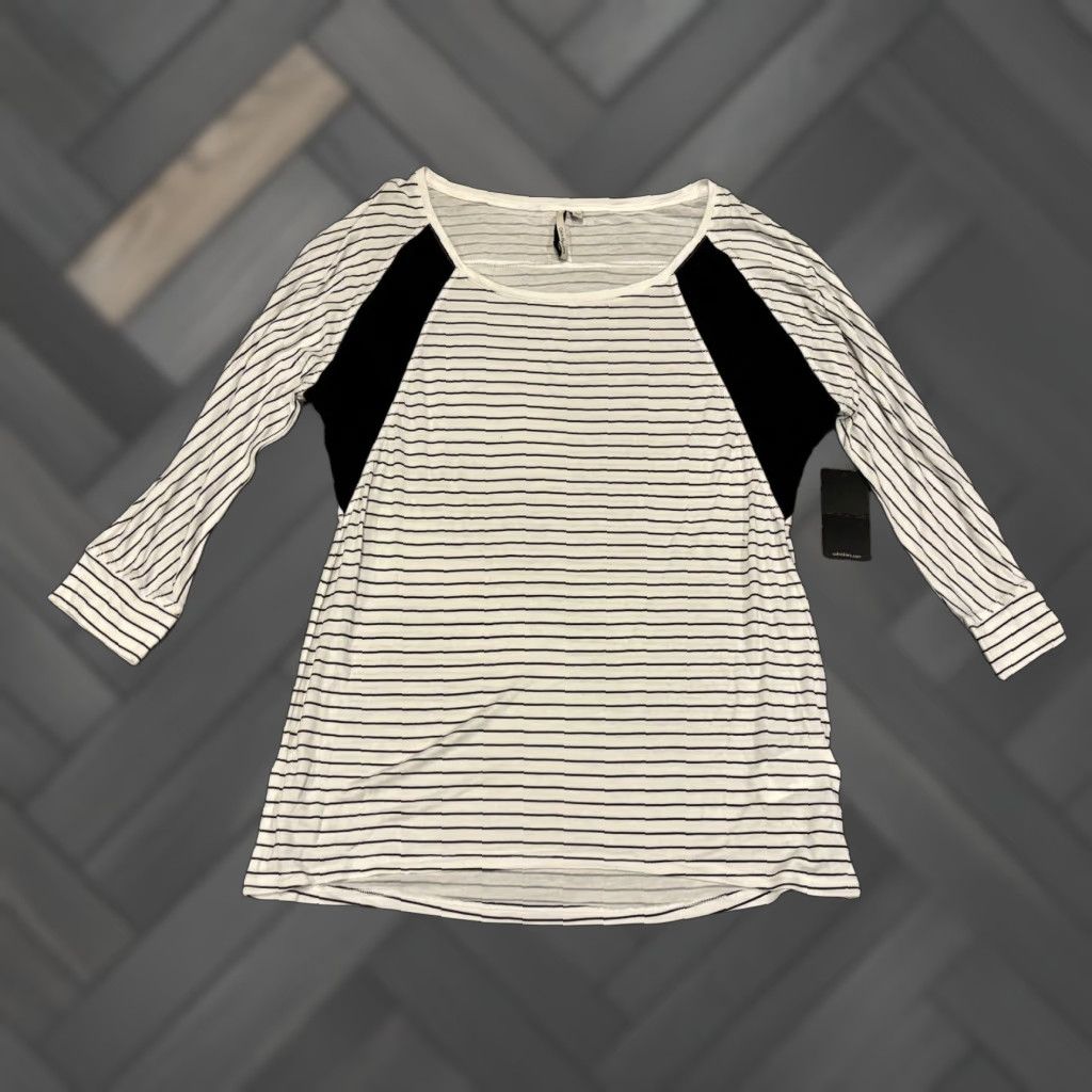 Calvin Klein NWT Calvin Klein Jeans Shirt Womens L White Black Striped Long Sleeve Top Seam Shirt Size L / US 10 / IT 46 - 1 Thumbnail