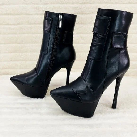 Other Kinder 2 Pointy Toe Platform Stiletto Heel Ankle Boots Black Size US 9 / IT 39 - 2 Thumbnail