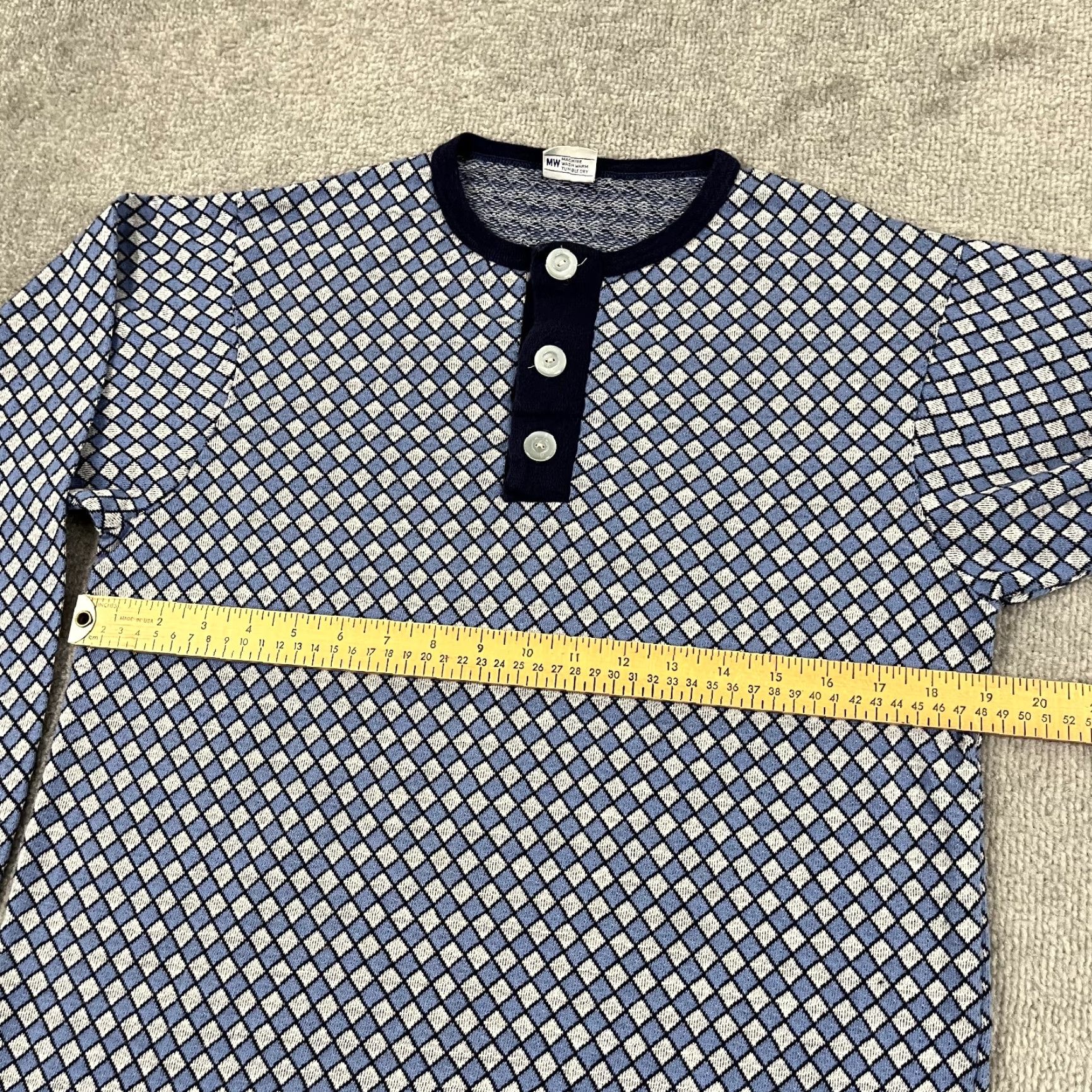 Vintage VTG TownCraft Pennys Shirt Men Large Blue Geometric Henley Long Sleeve Skate 90s Size US L / EU 52-54 / 3 - 5 Thumbnail